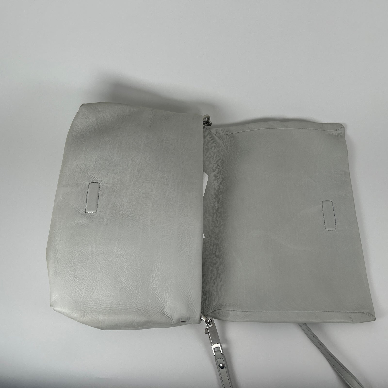 Rick Owens Light Gray Leather Small 'Adri' Flap Messenger Bag