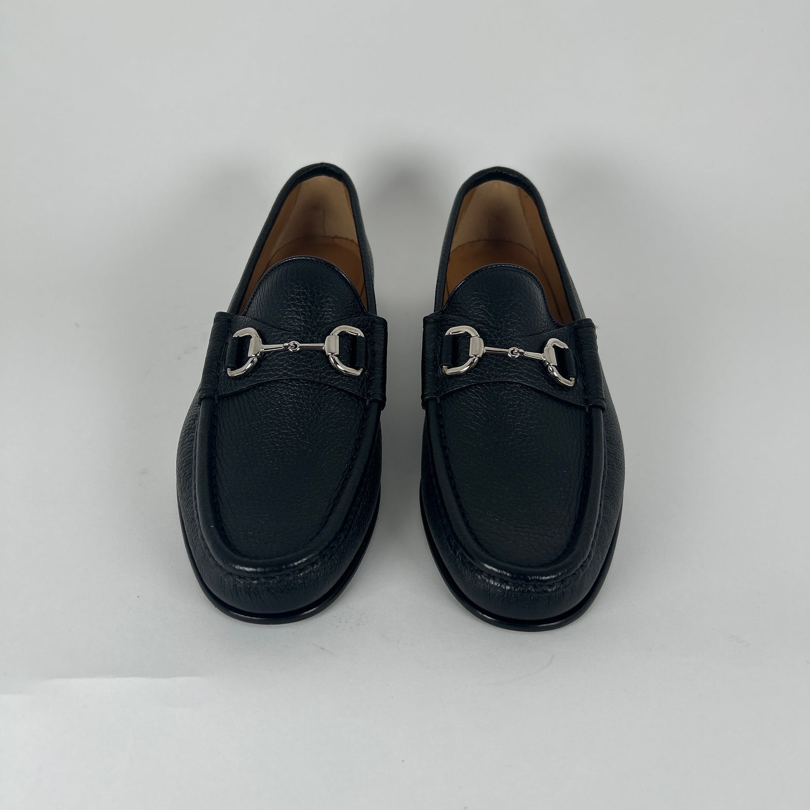 Gucci Black Pebble Leather 'Horsebit' Loafers Size 9