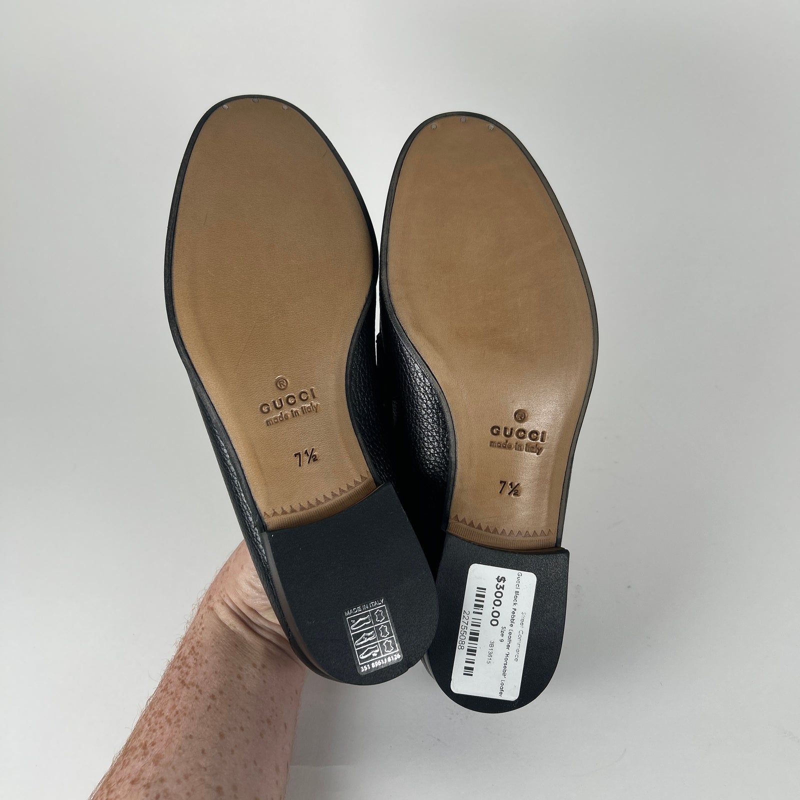 Gucci Black Pebble Leather 'Horsebit' Loafers Size 9