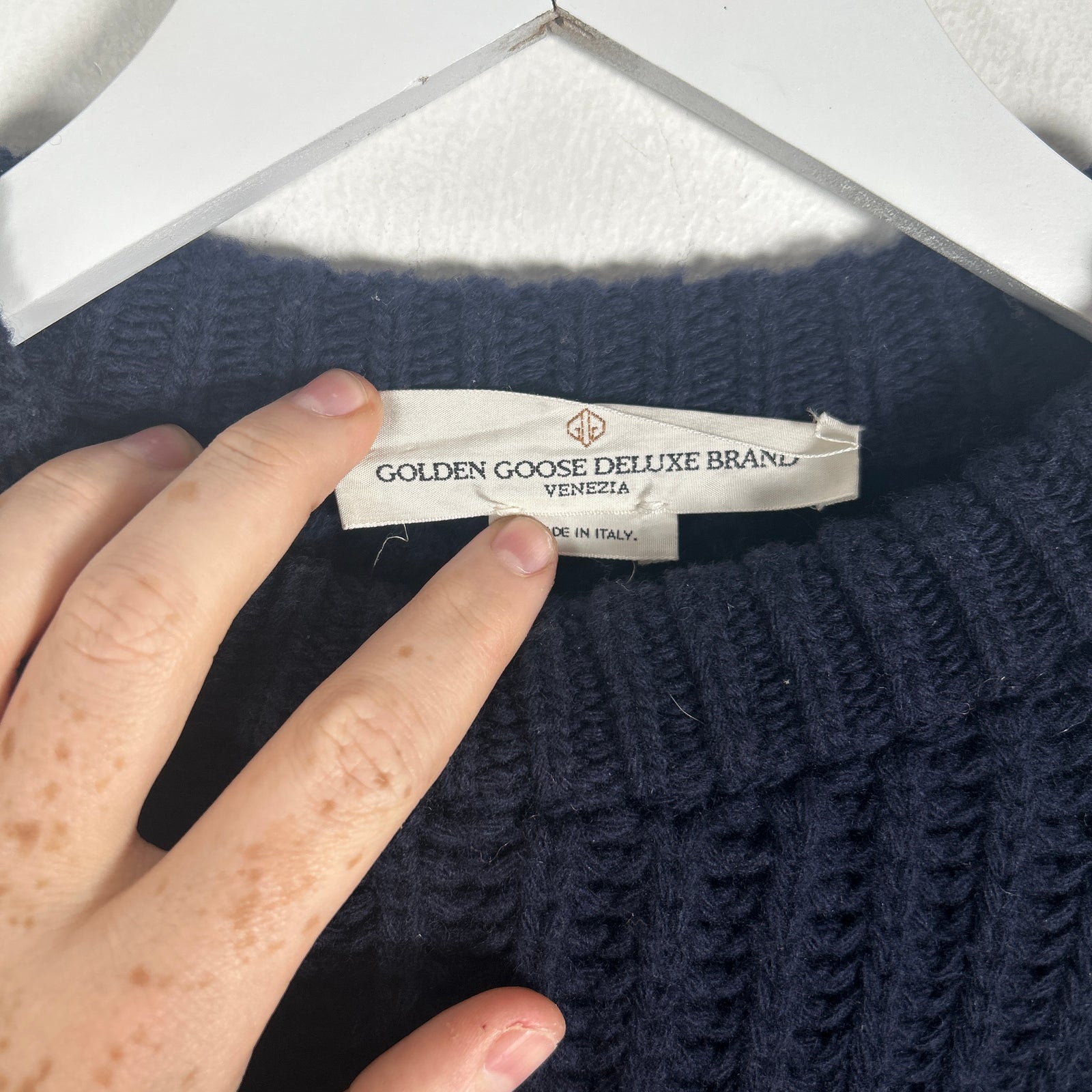 Golden Goose Navy Cable Knit Distressed Sweater Size S