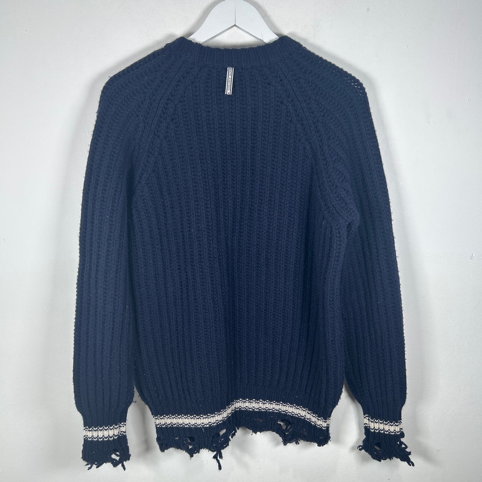 Golden Goose Navy Cable Knit Distressed Sweater Size S