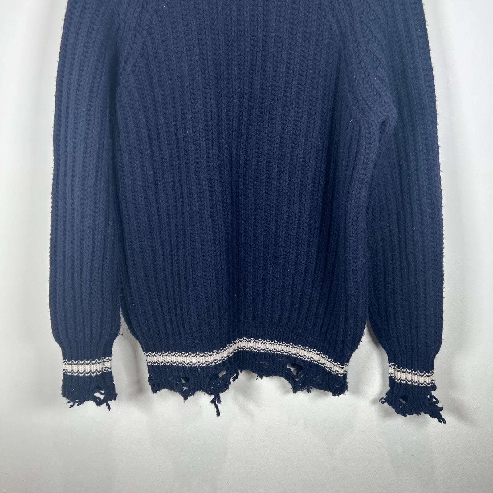 Golden Goose Navy Cable Knit Distressed Sweater Size S