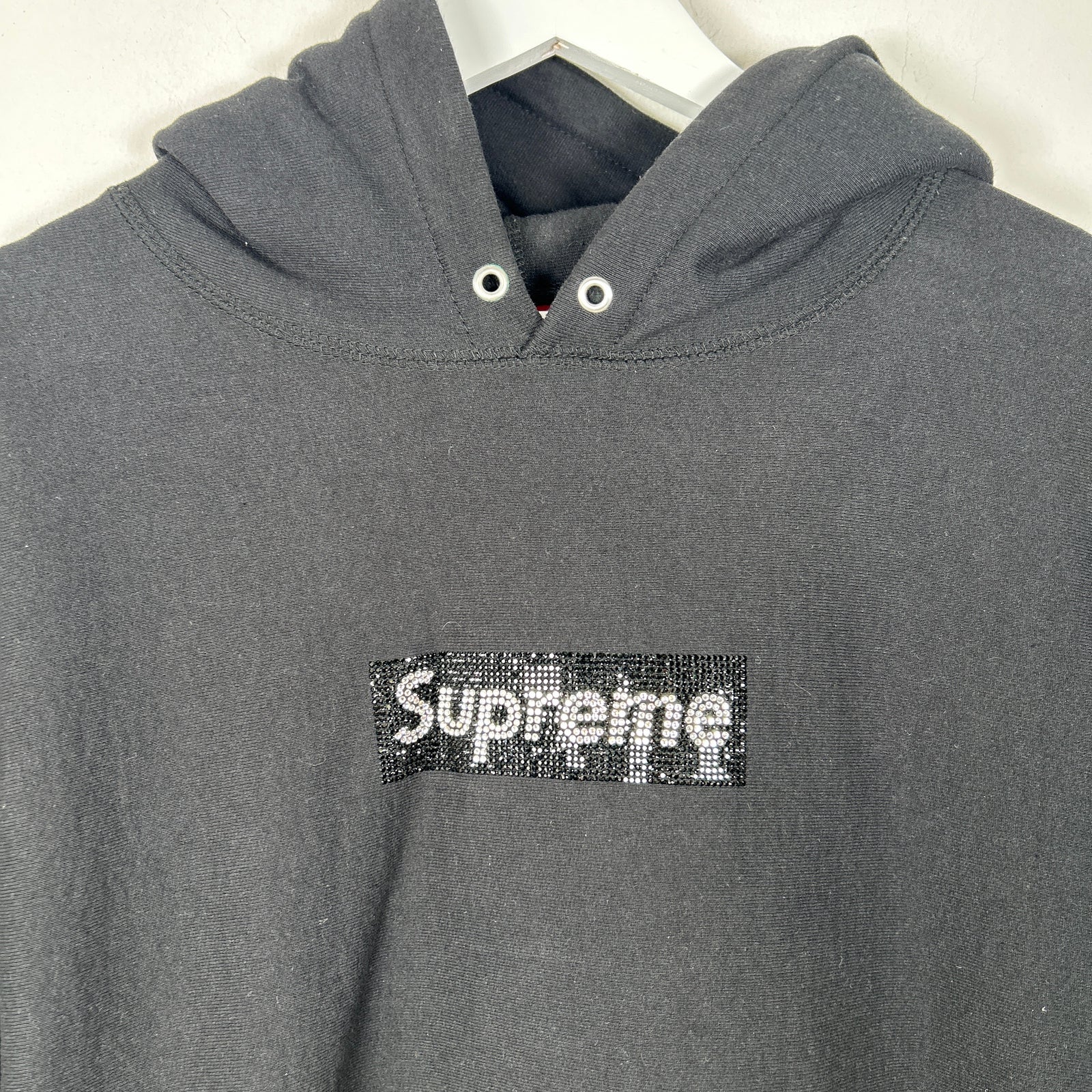 Supreme Swarovski Crystal Box Logo Black Hoodie Size L
