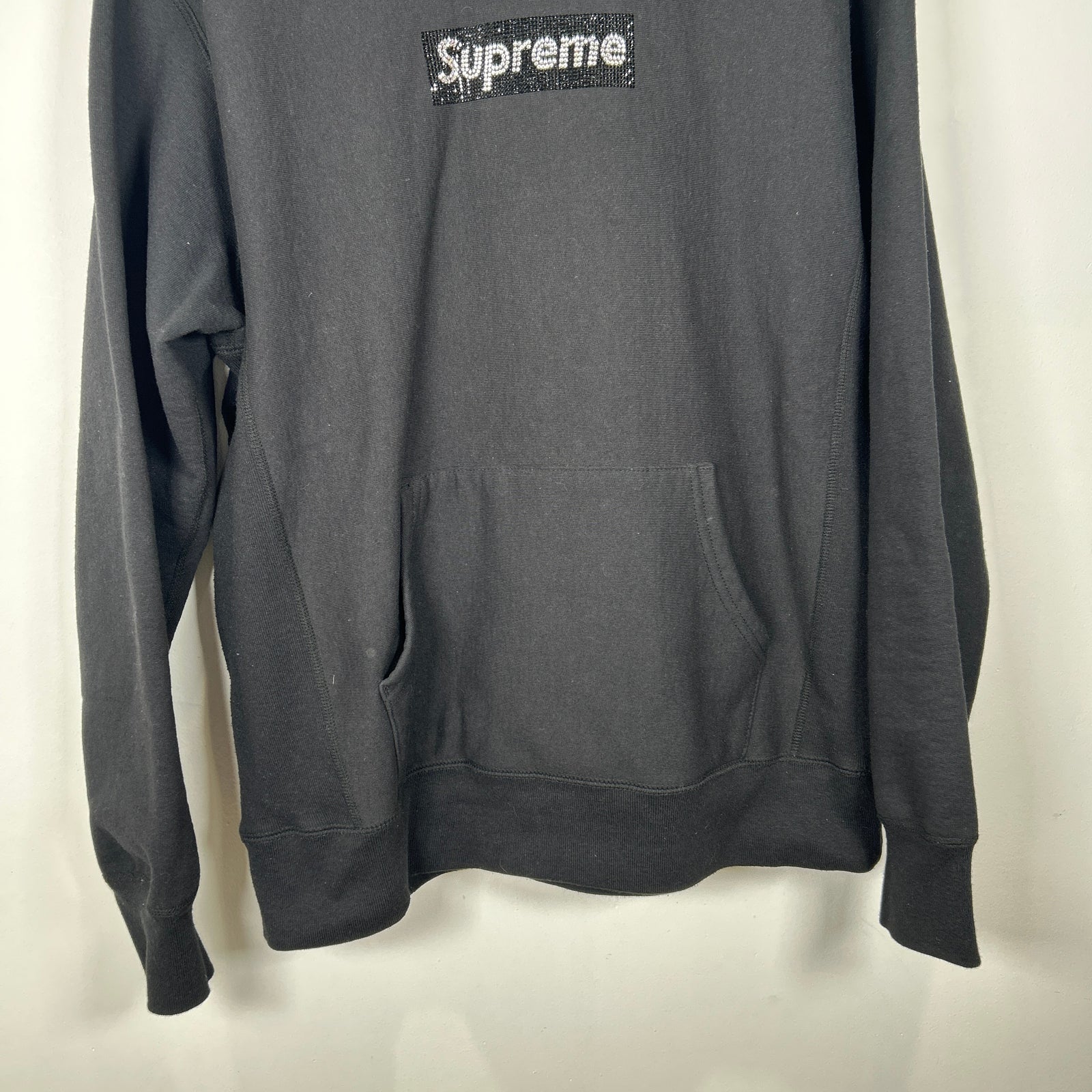 Supreme Swarovski Crystal Box Logo Black Hoodie Size L