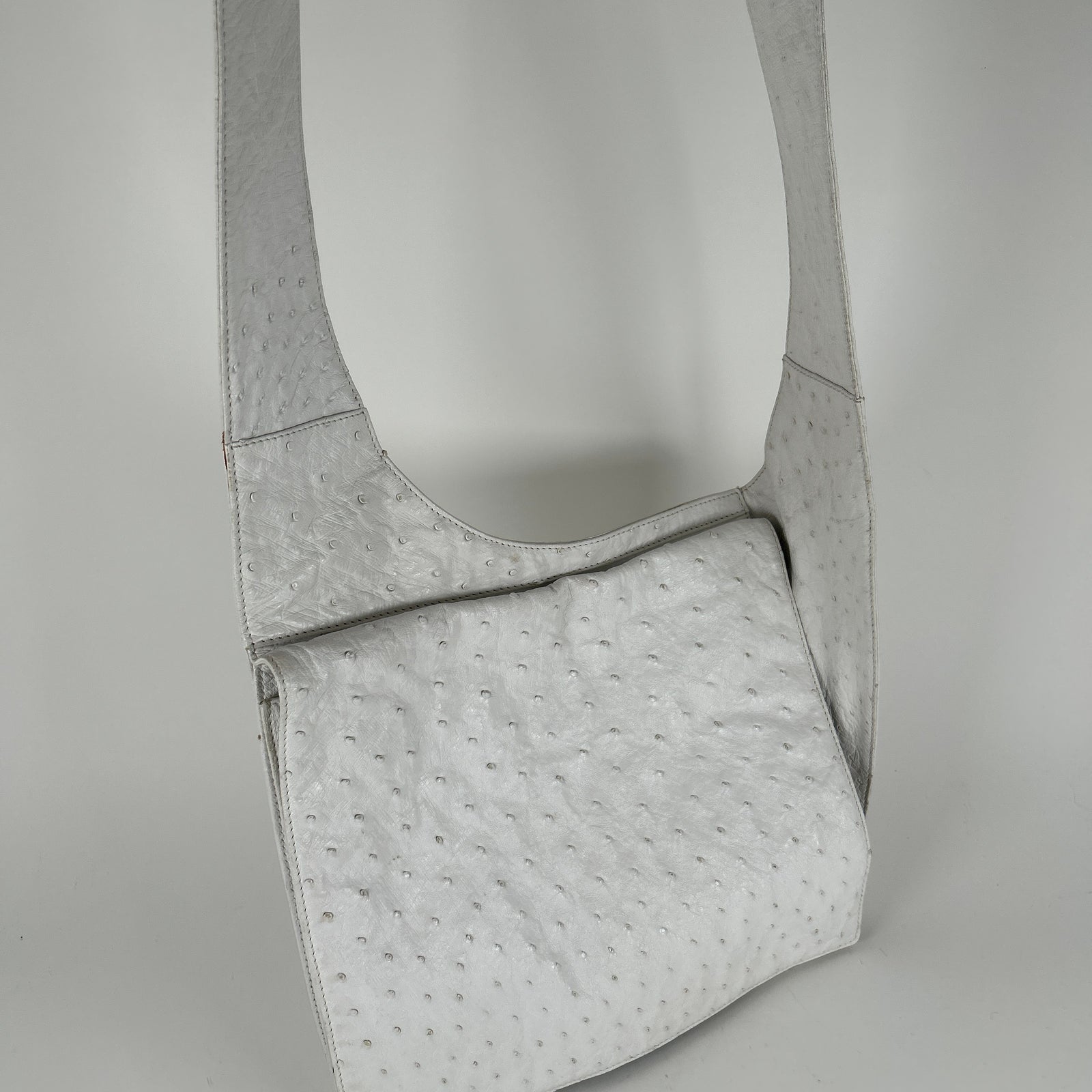 Celine White Ostrich Leather Cross Body