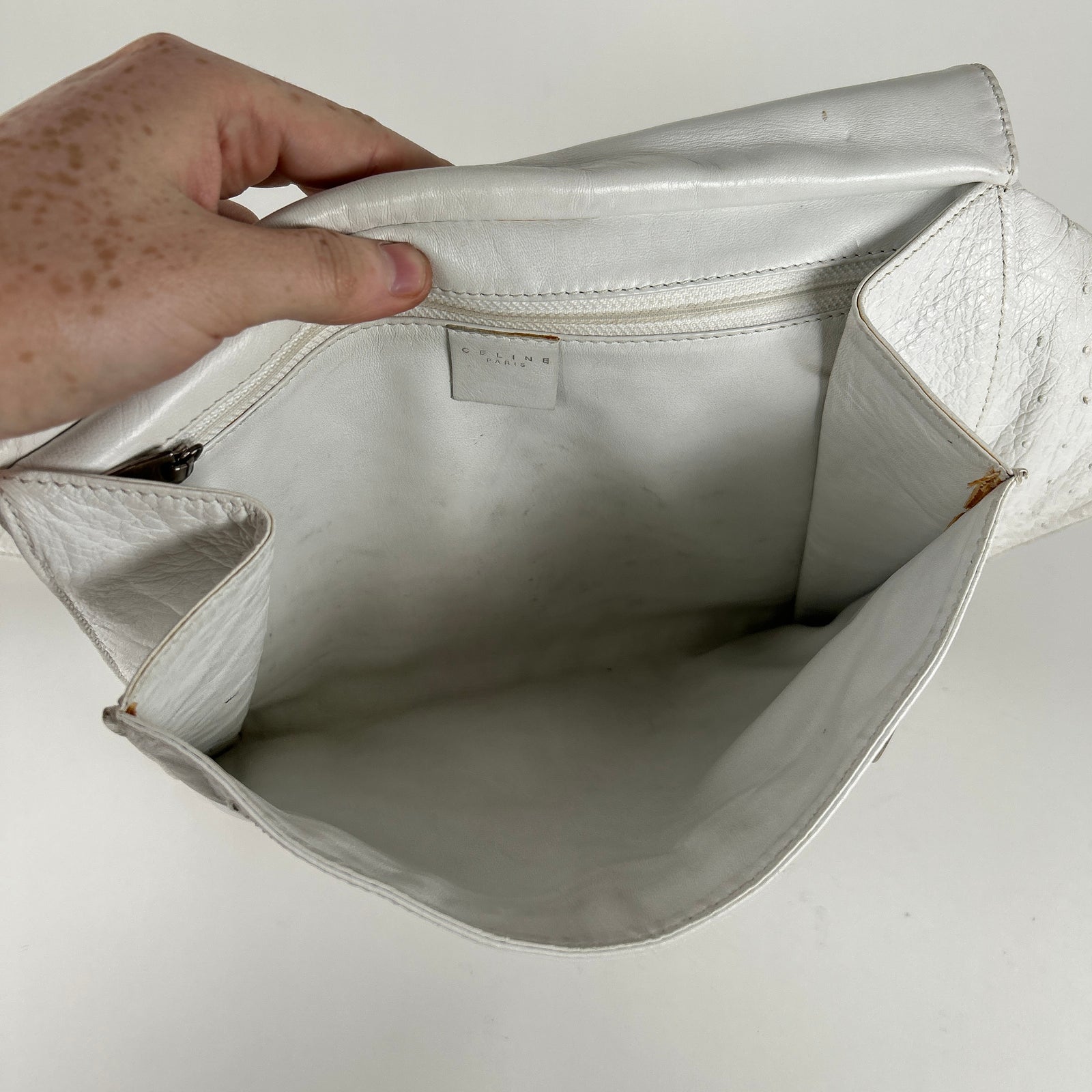 Celine White Ostrich Leather Cross Body