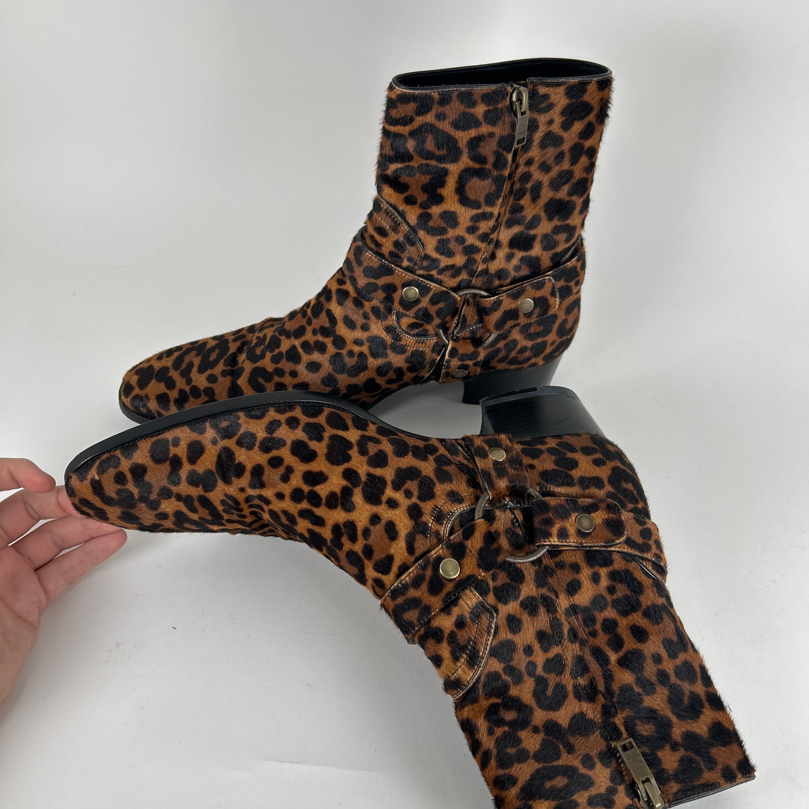 Saint Laurent Ponyhair Leopard Wyatt Boots Size 45