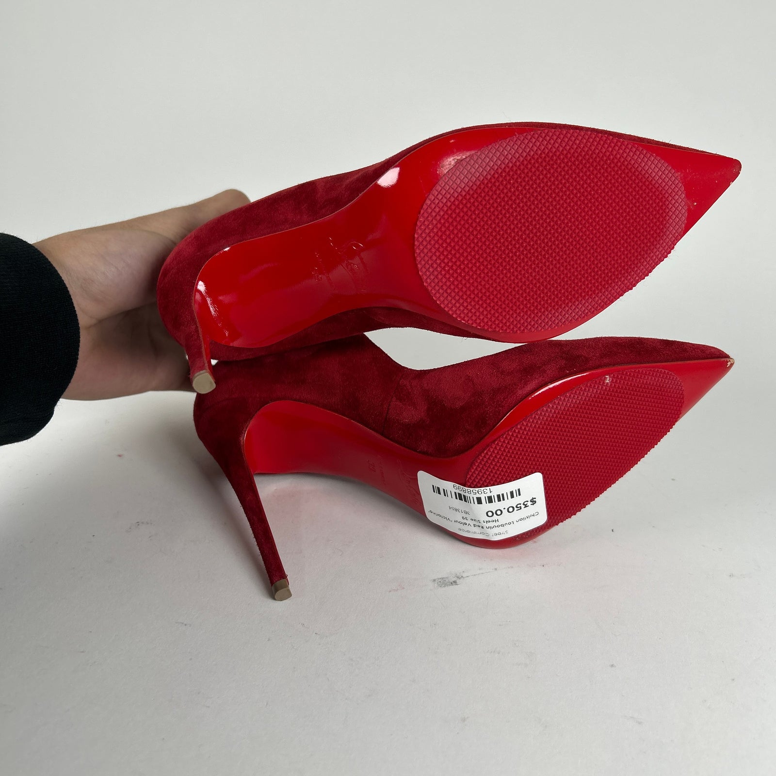 Christian Louboutin Red Velour 'Victorina' Heels Size 39