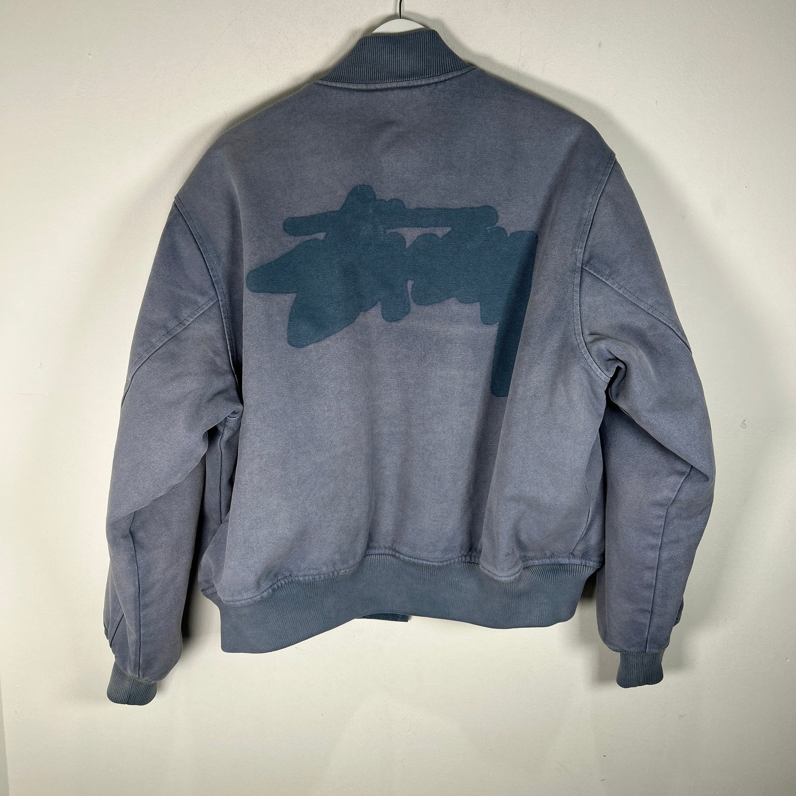 Stussy Ghost Logo Blue Bomber Jacket Size M