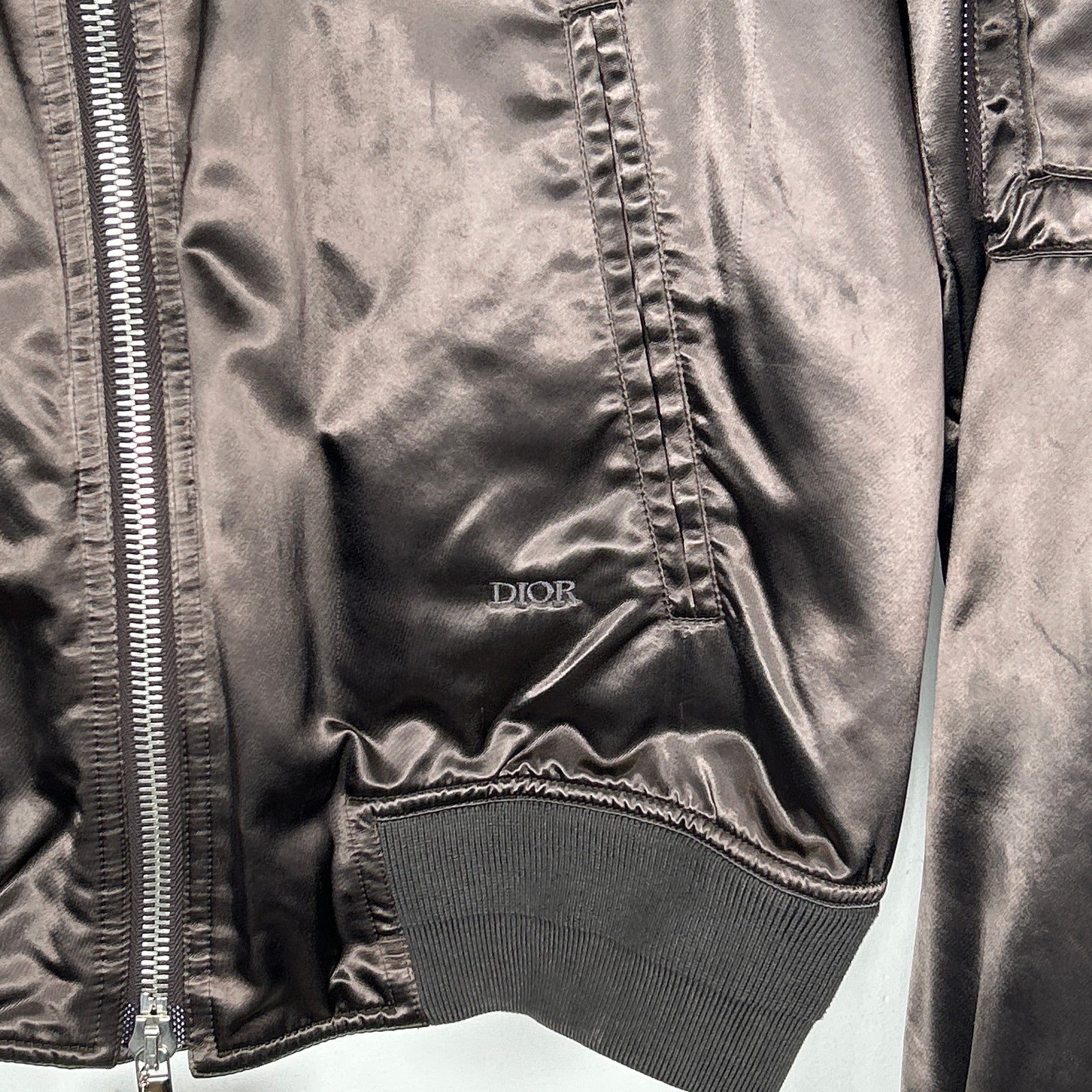 Dior Brown Satin Bomber Jacket Size 46