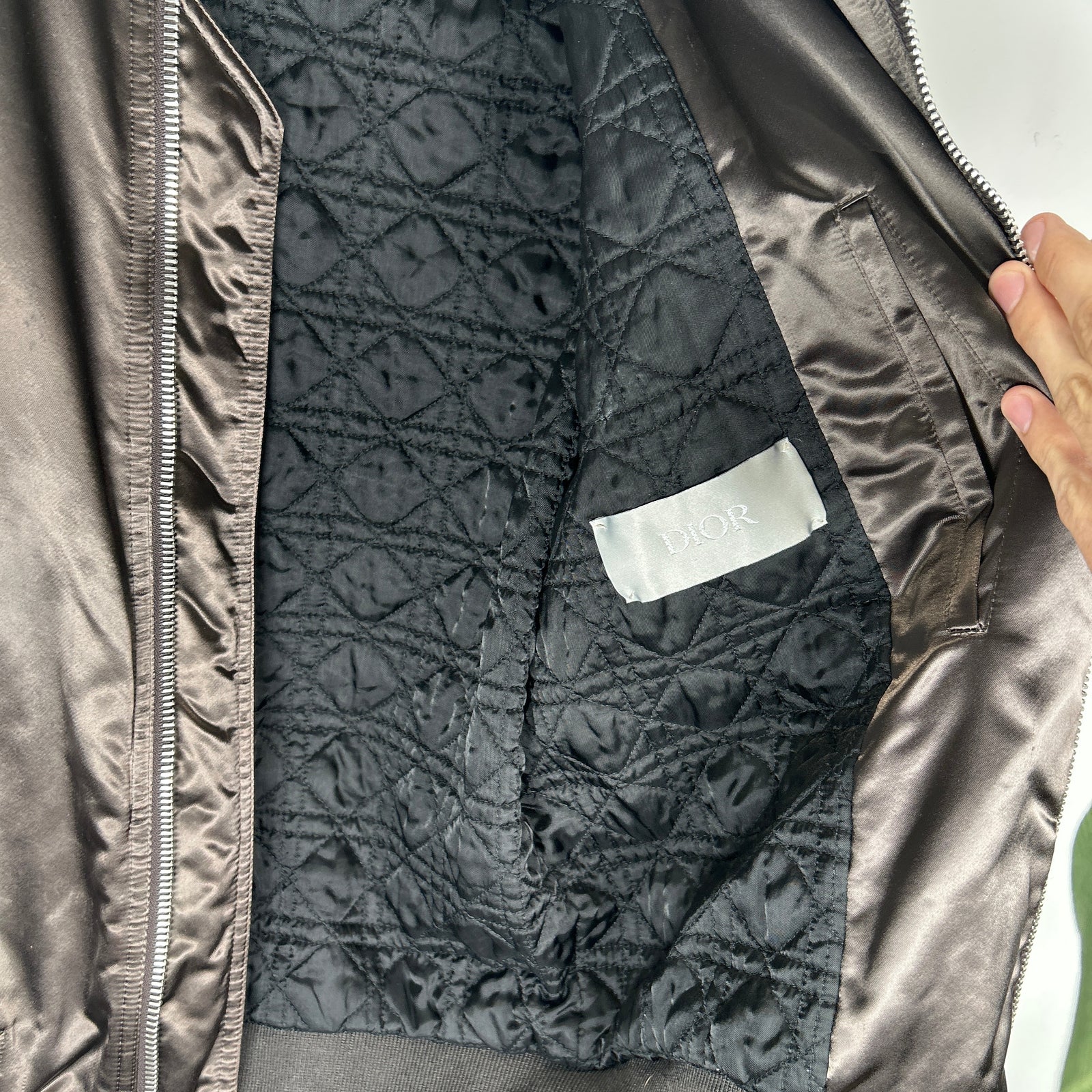 Dior Brown Satin Bomber Jacket Size 46