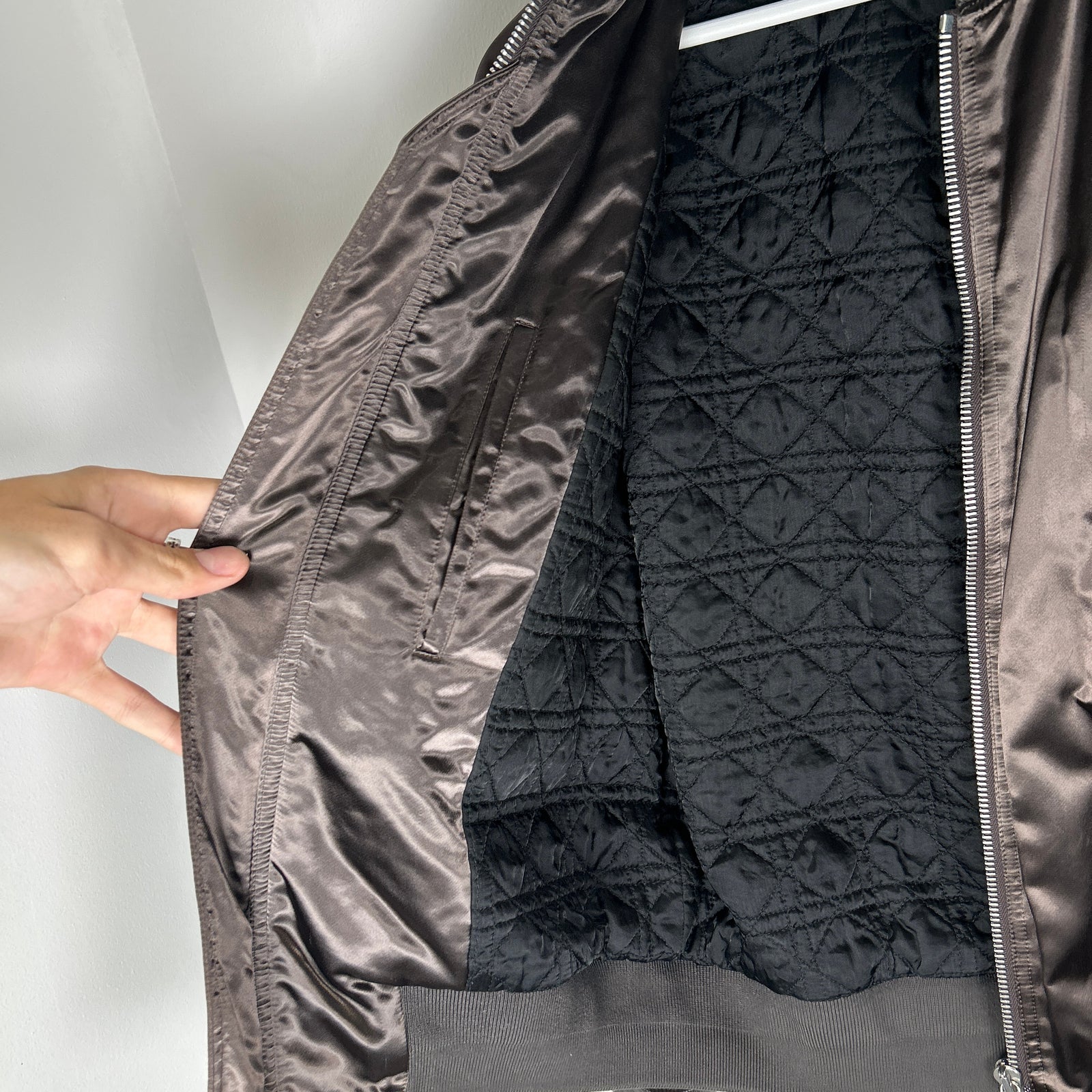 Dior Brown Satin Bomber Jacket Size 46
