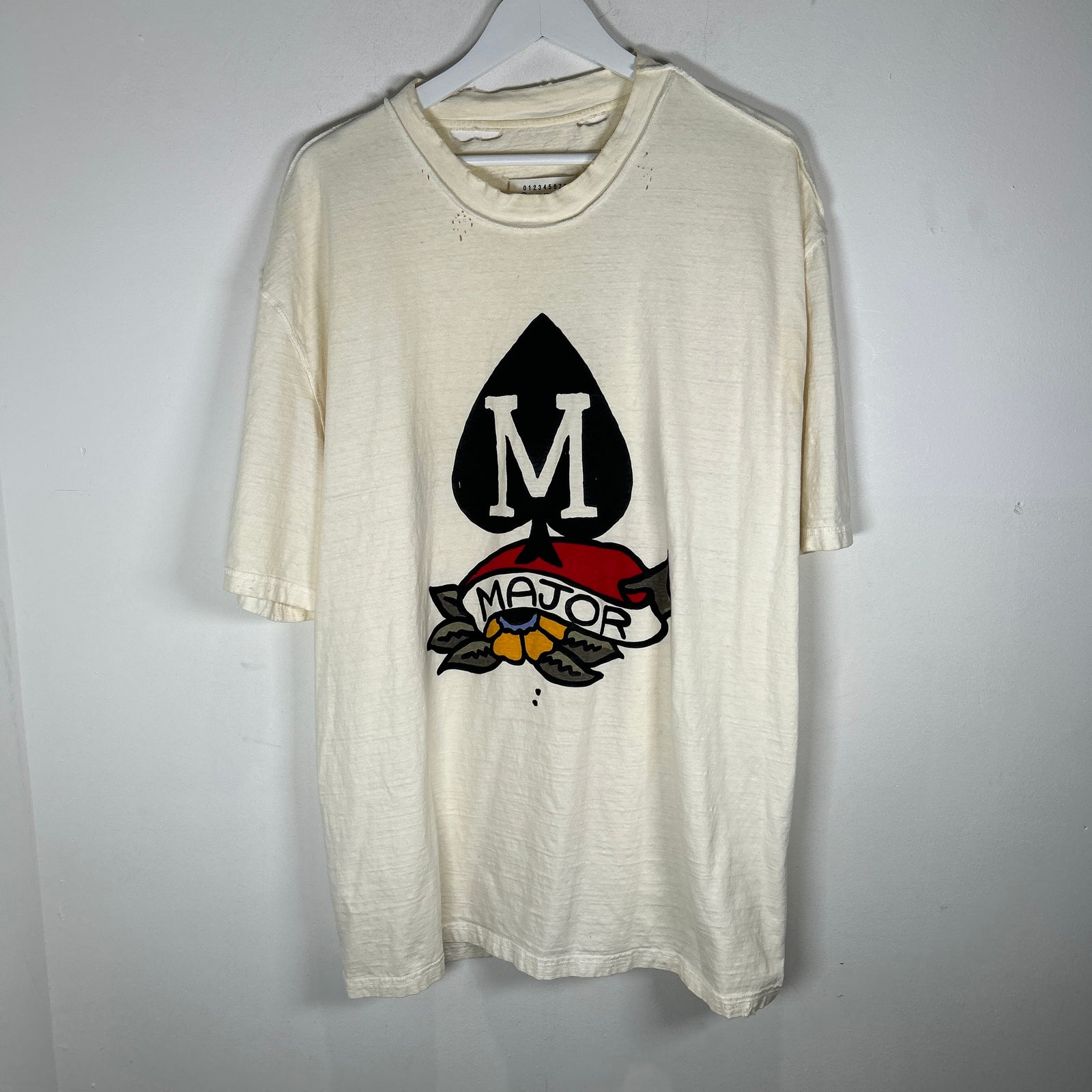 Maison Margiela Major Graphic Distressed White T-Shirt Size XL