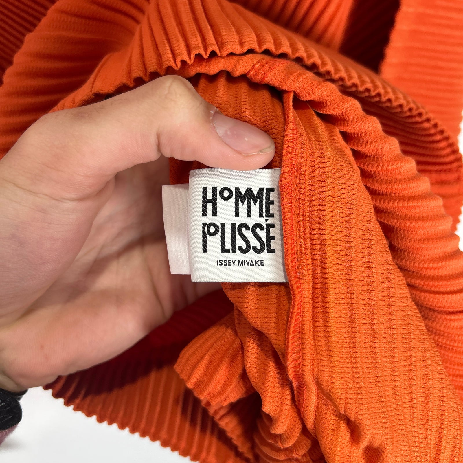 Issey Miyake Home Plisse Orange Pleated Button-Up Shirt Size L