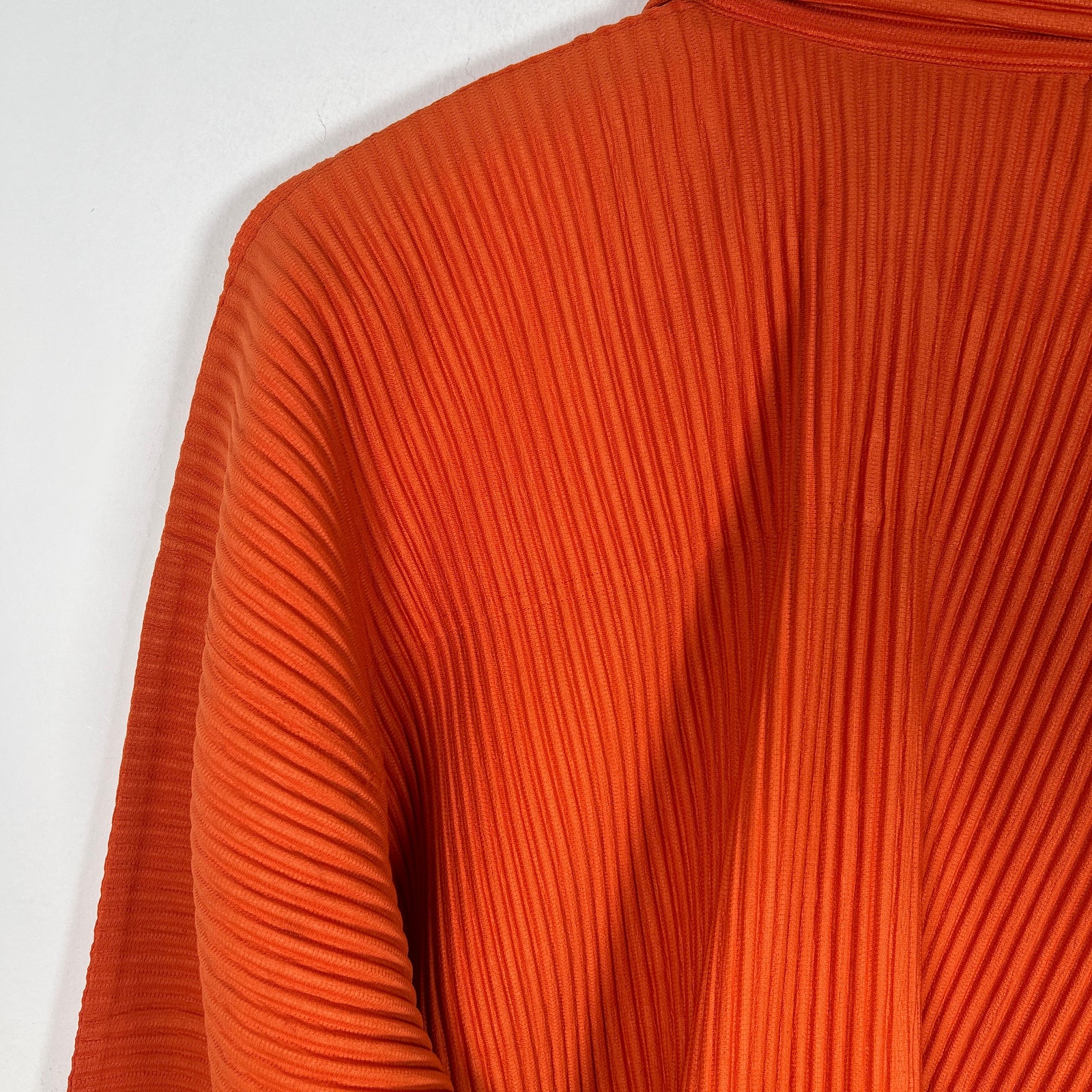 Issey Miyake Home Plisse Orange Pleated Button-Up Shirt Size L