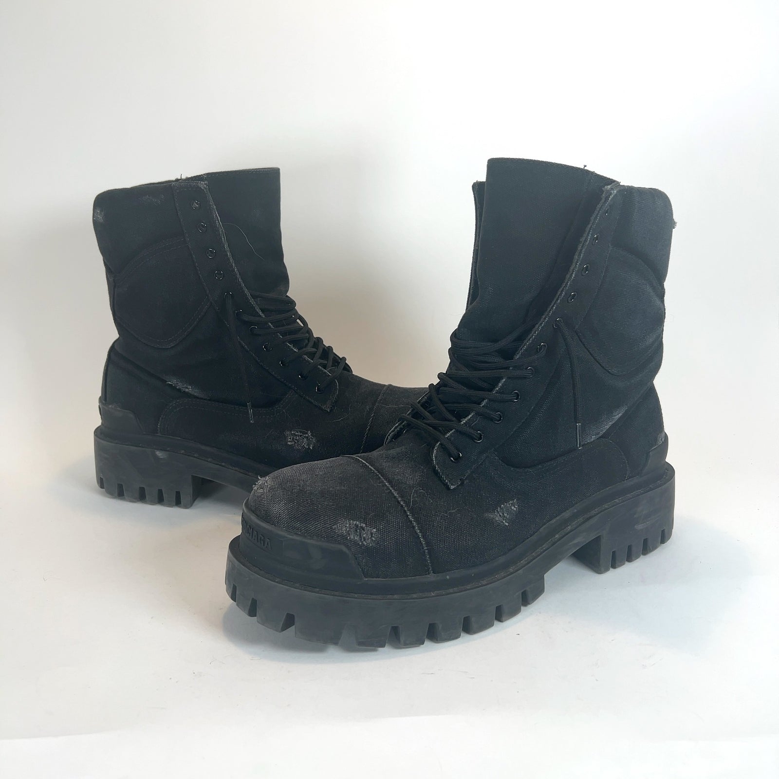 Balenciaga Distressed Canvas Combat Strike Boots
