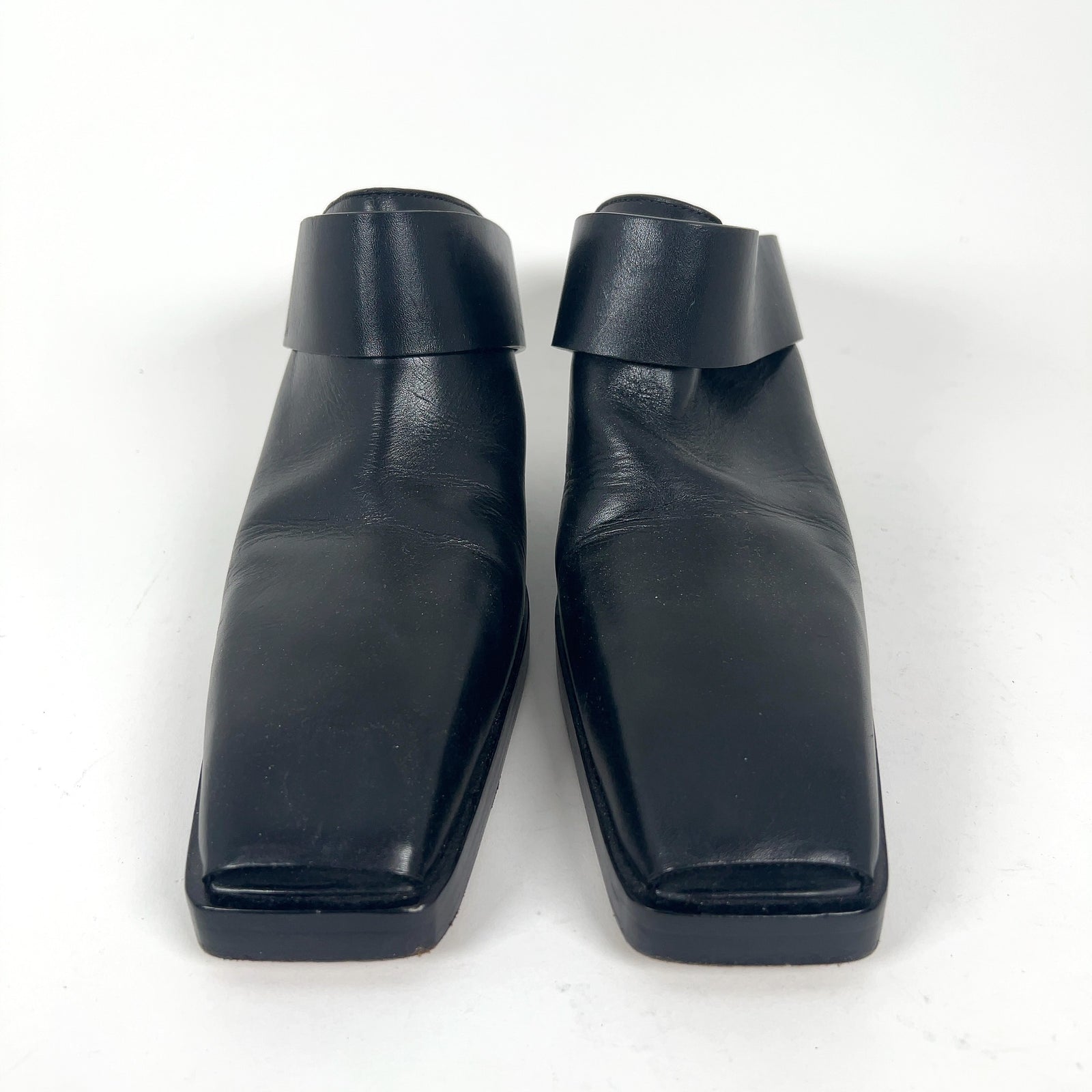 Rick Owens Black Leather Wedge Mules Size 40