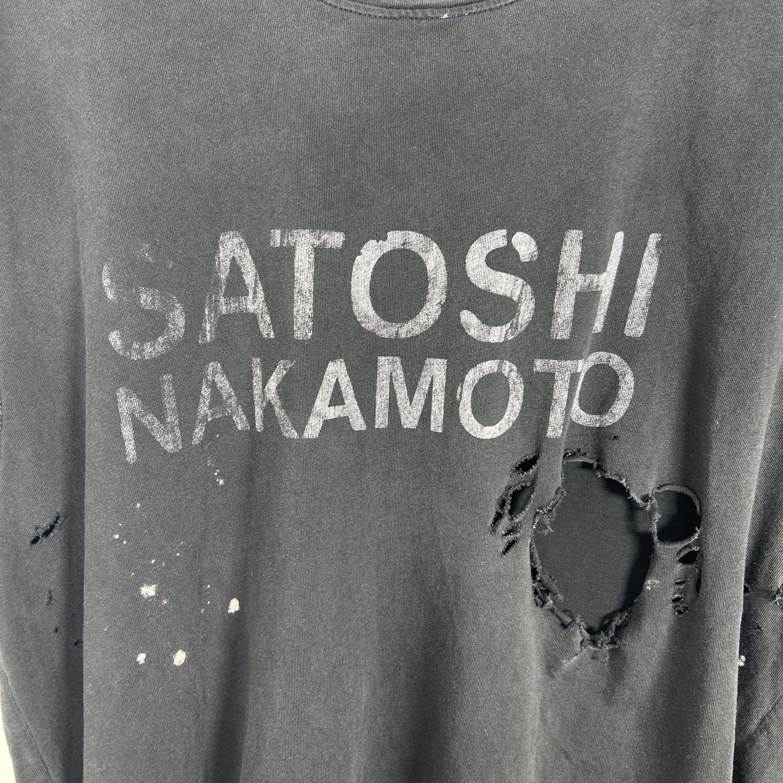 Satoshi Nakamoto Black Faded Road Rash Distressed T-Shirt Size M