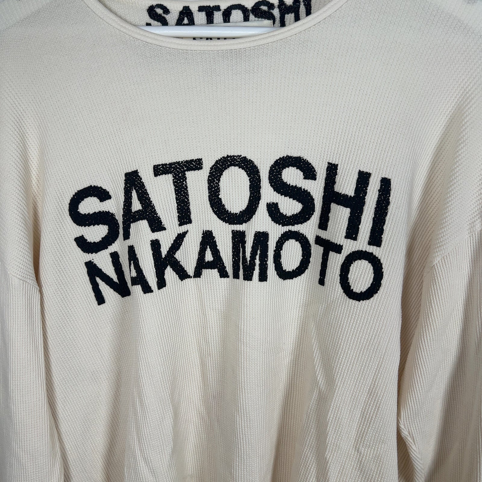 Satoshi Nakamoto Spell Out Logo White Thermal Longsleeve