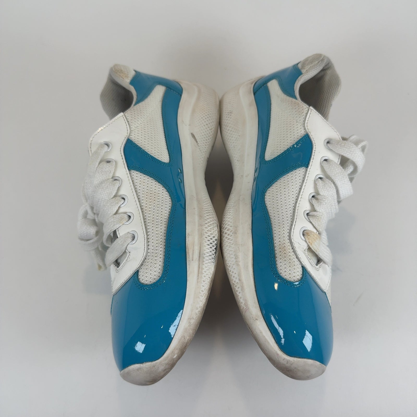 Prada Patent Blue Cups Lowtop Sneakers