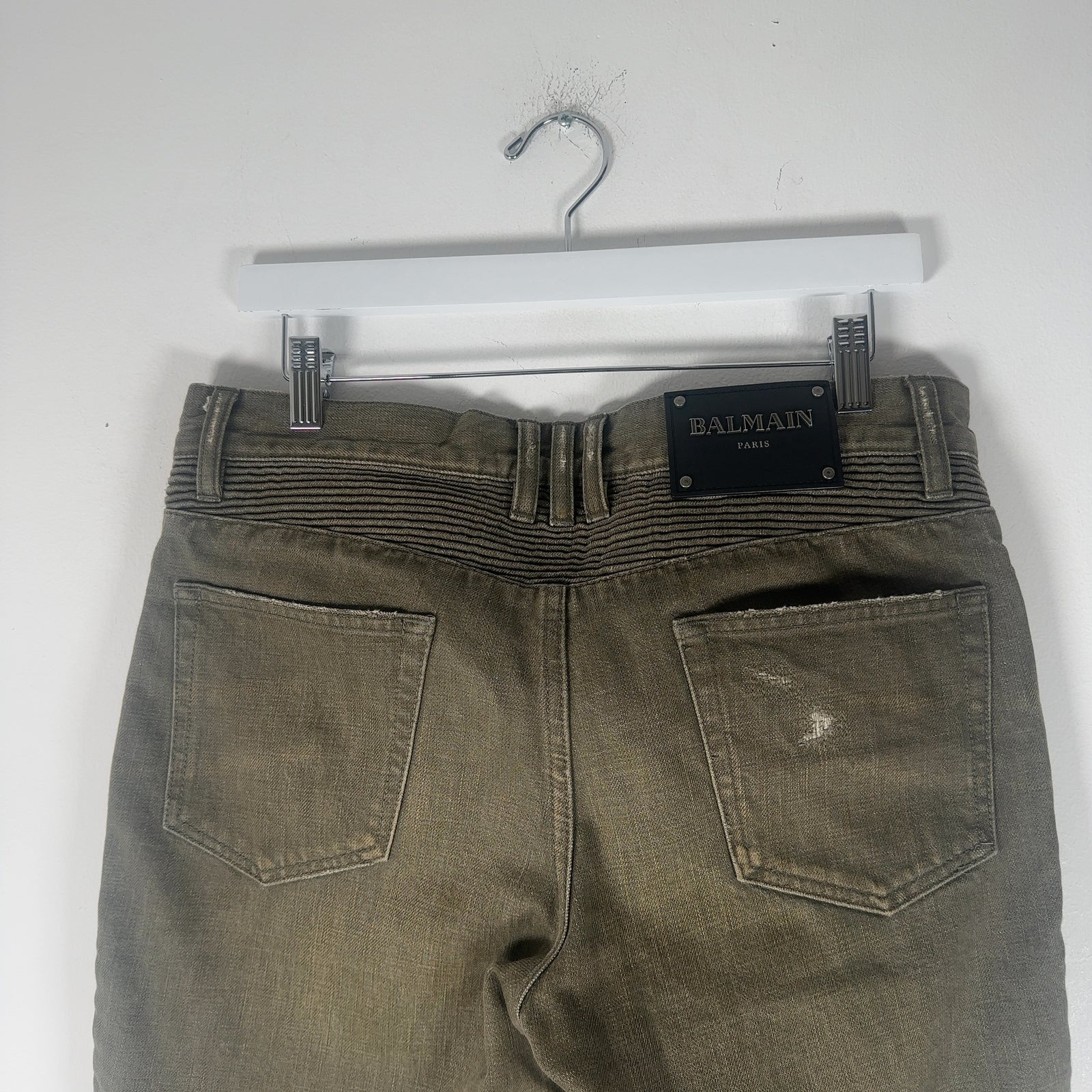 Balmain Green Denim Biker Jeans