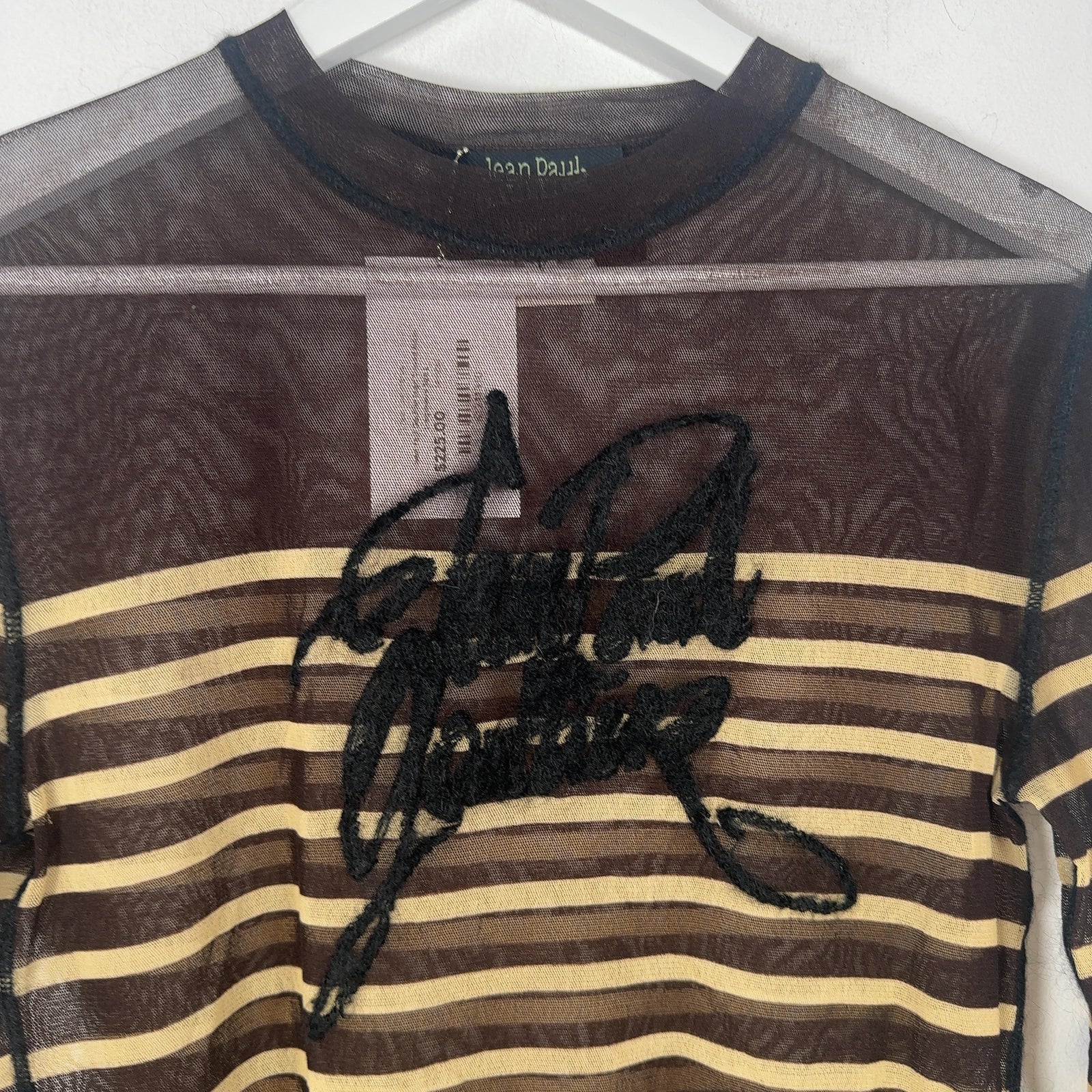 Jean Paul Gaultier Logo Striped Mesh Longsleeve Size L