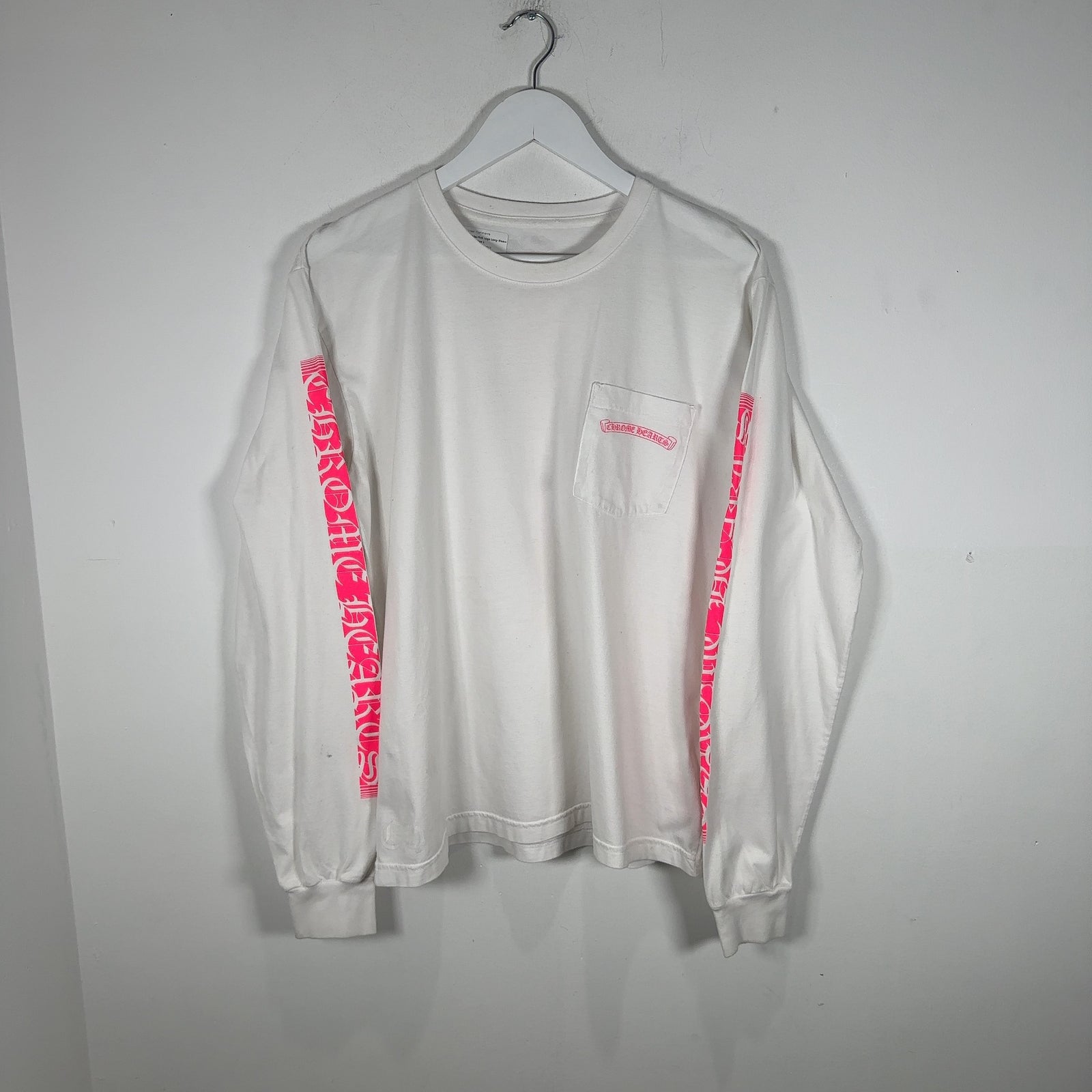 Chrome Hearts White/Pink Logo Long-Sleeve Shirt Size L
