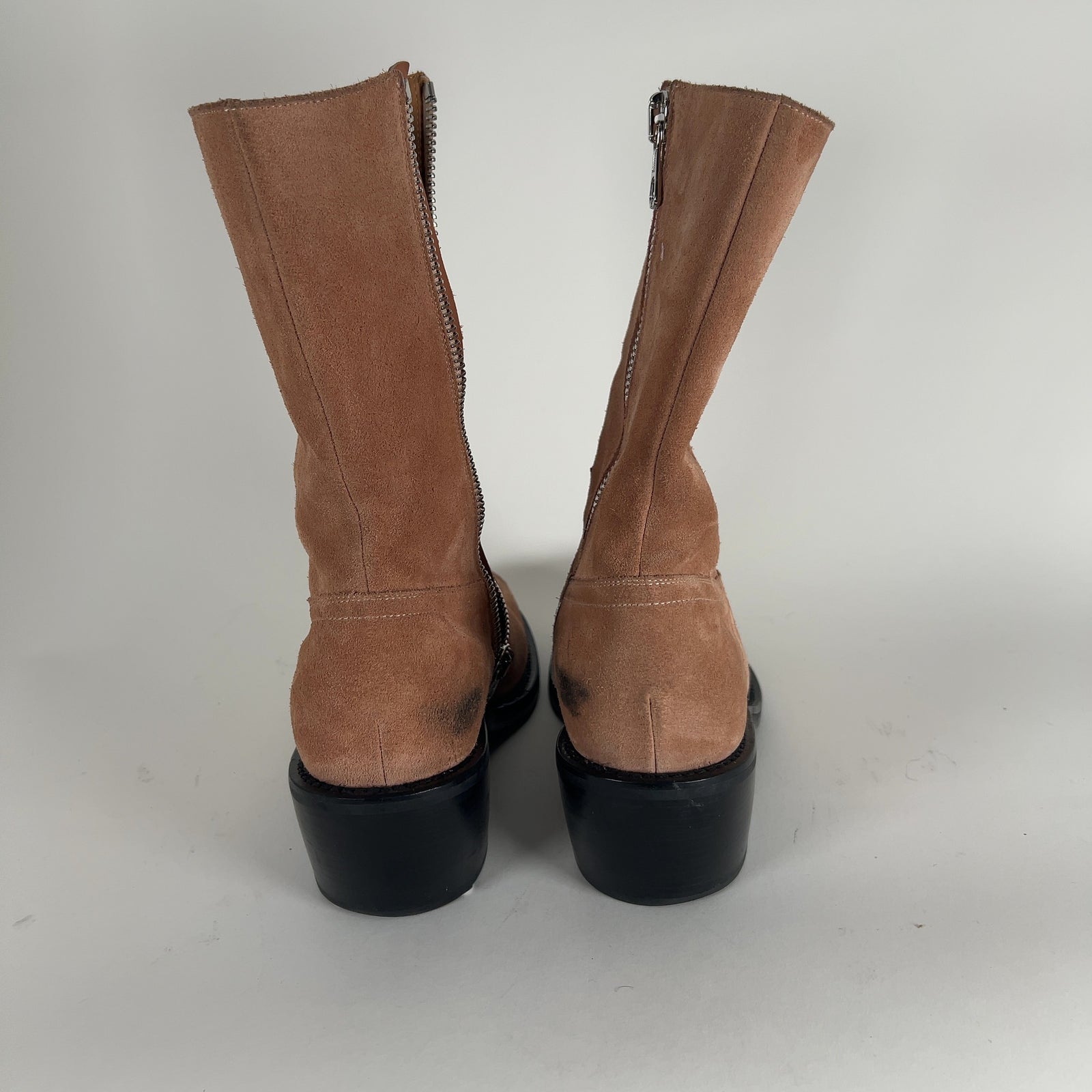 Dries Van Noten Western Blush Suede Zip Boots Size 10