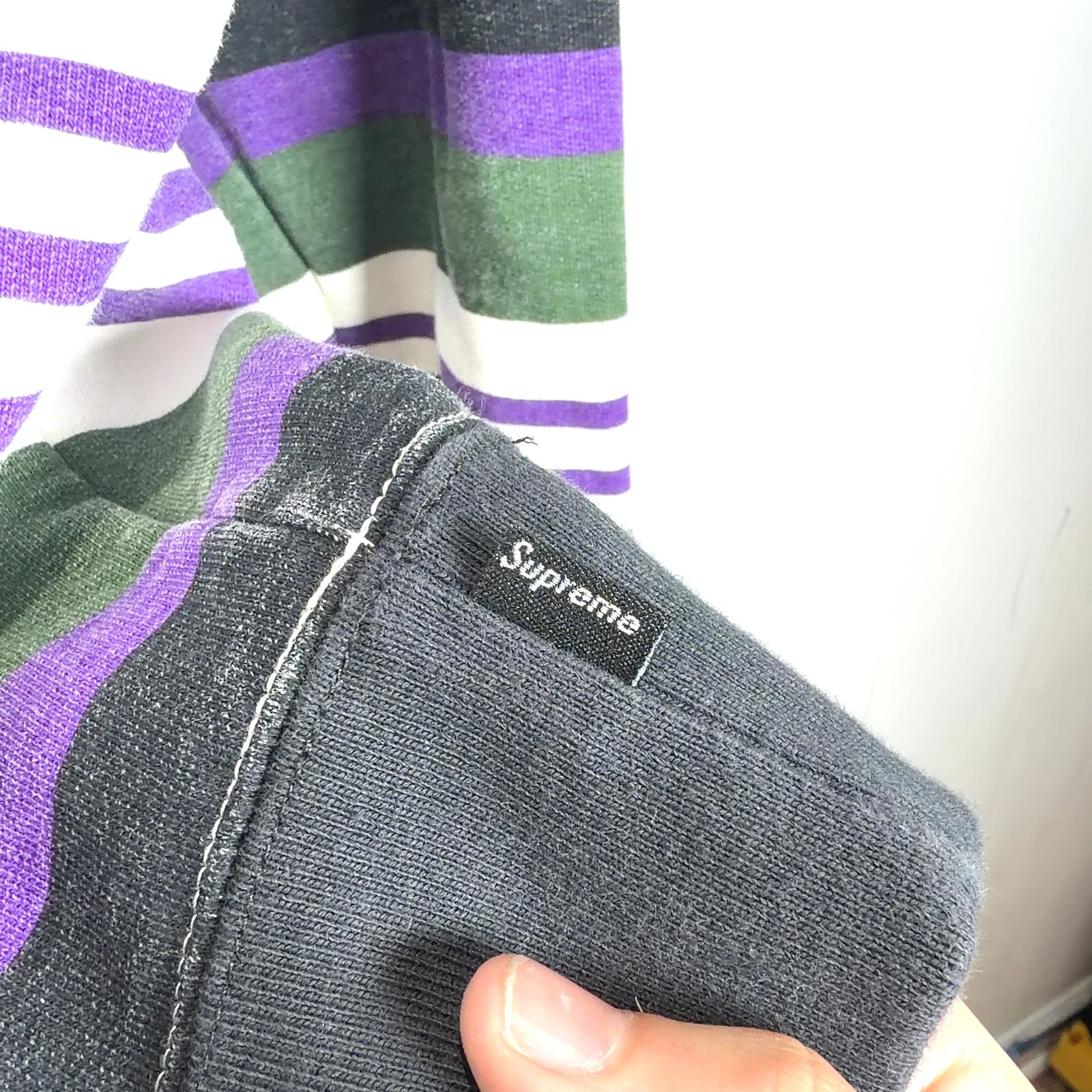 Supreme Striped Logo Pull-Over Hoodie