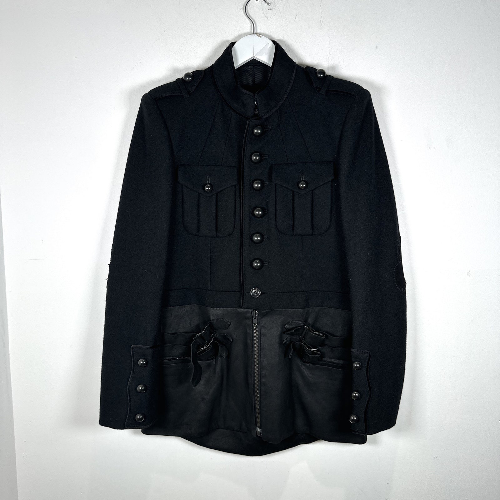 Number (N)ine AW06 'NOIR' Black Leather Hybrid Wool Napoleon Jacket Size 2
