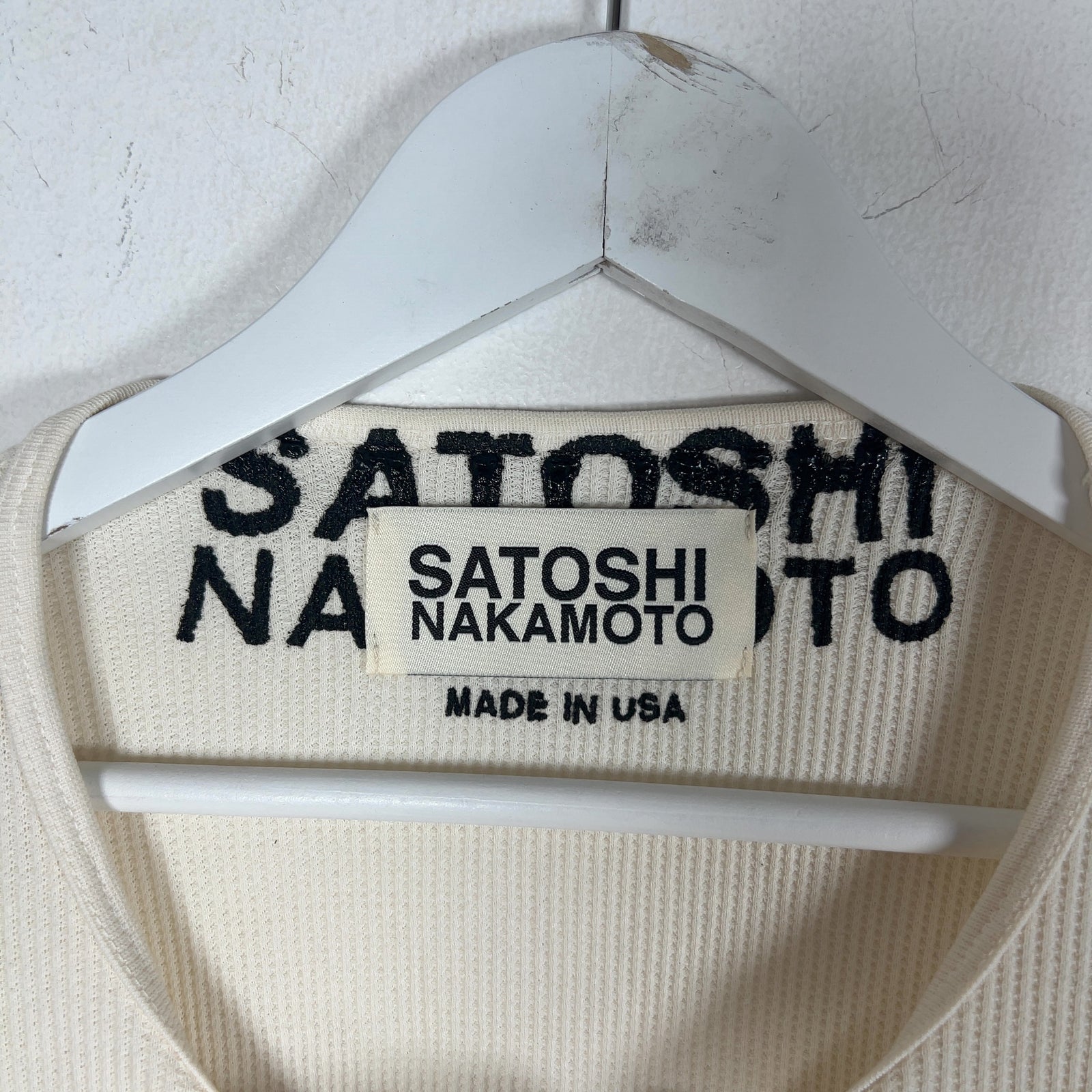 Satoshi Nakamoto Spell Out Logo White Thermal Longsleeve