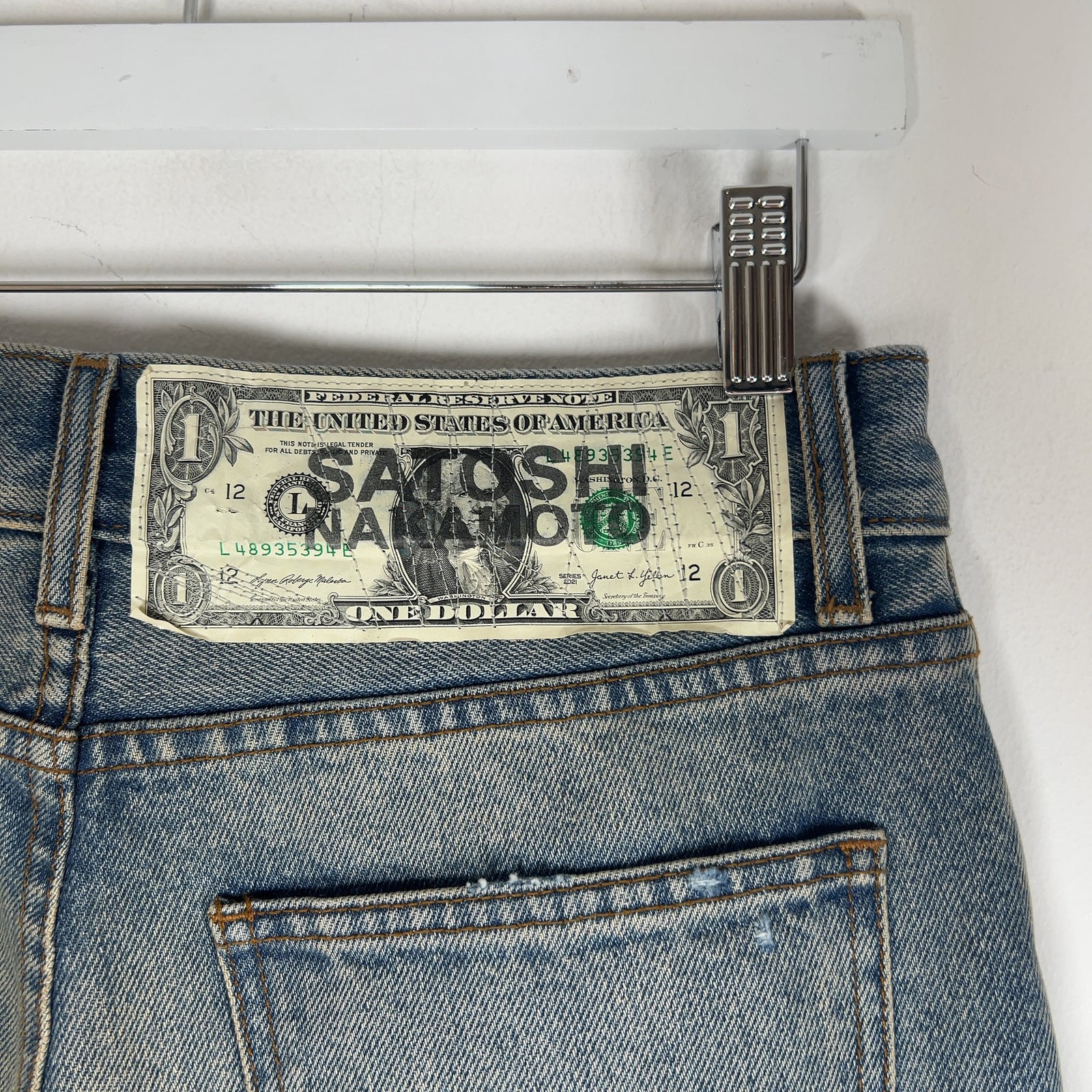 Satoshi Nakamoto 'Bressed To Be Stressed' Distressed Cash Jeans