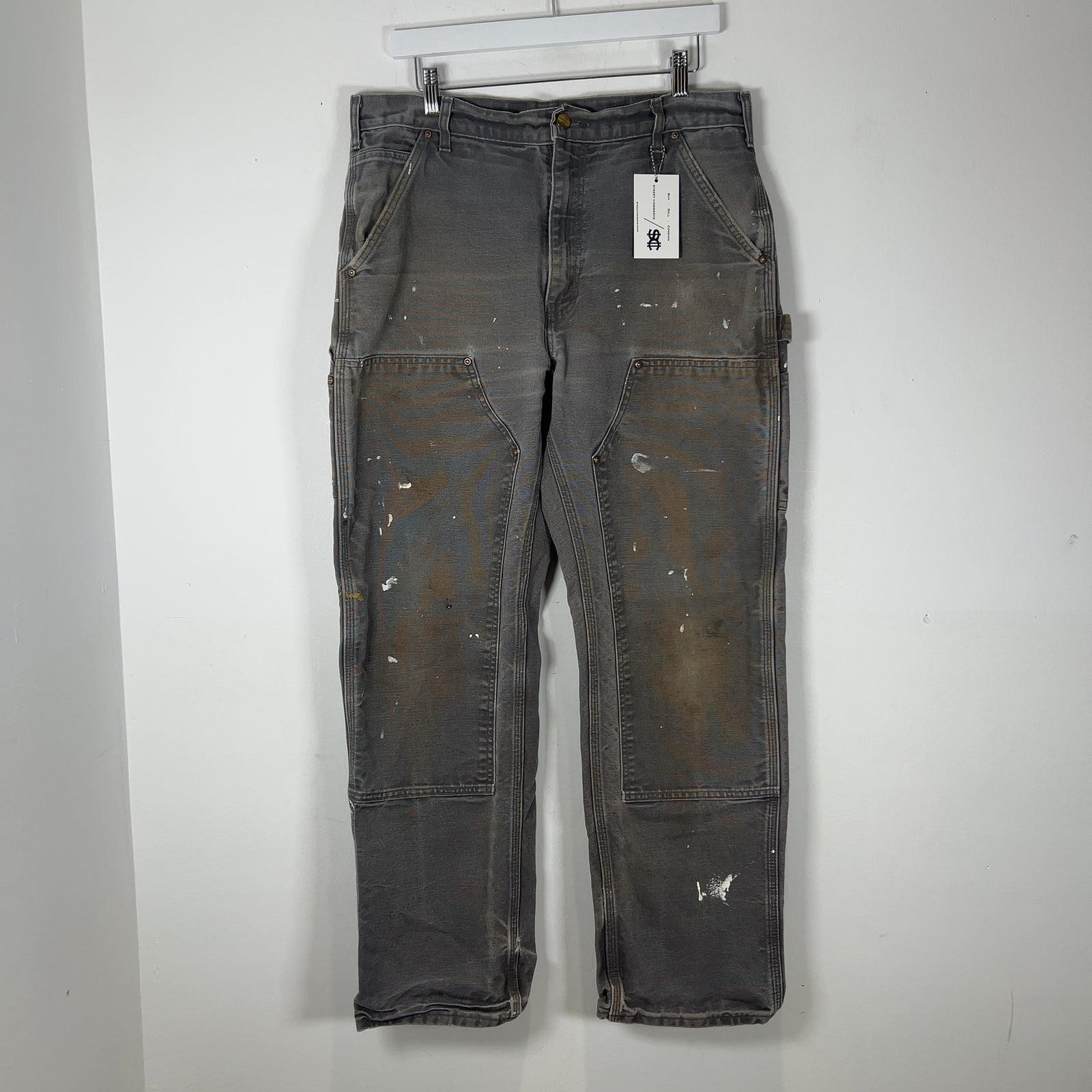 Carhartt Faded Grey Distressed 'Double Knee' Carpenter Pants