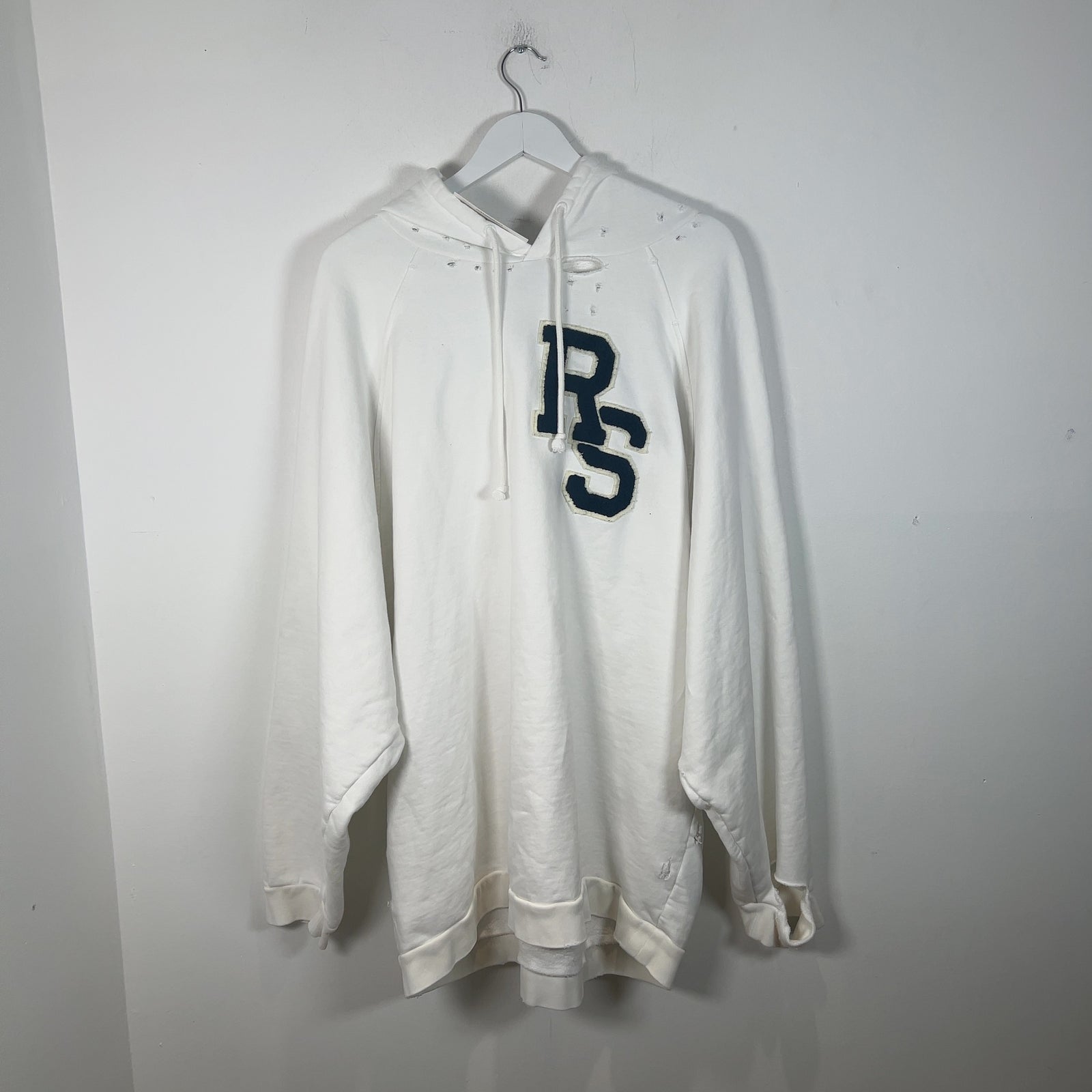 Raf Simons AW20 'Life On Mars' Oversized Distressed White Hoodie