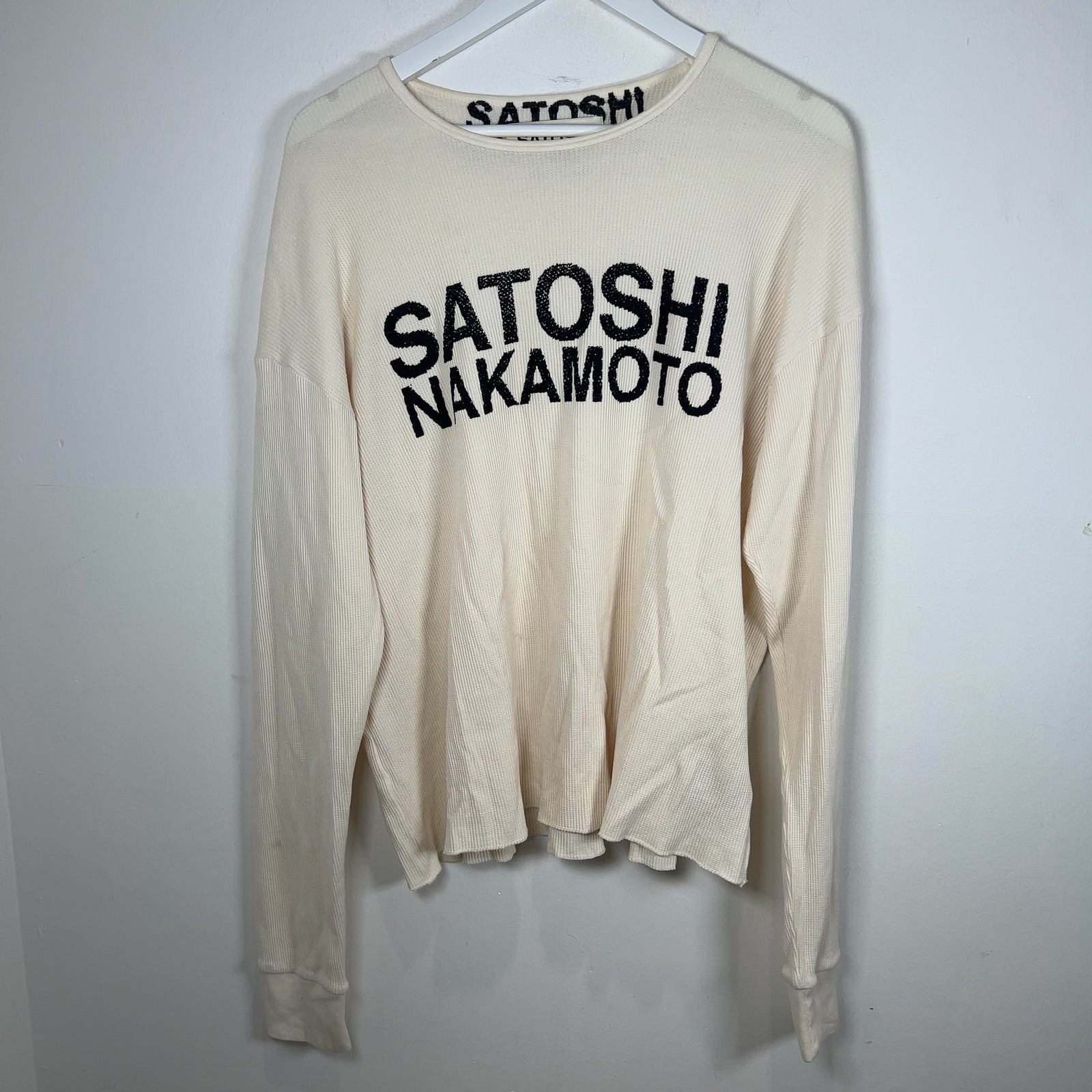 Satoshi Nakamoto Spell Out Logo White Thermal Longsleeve
