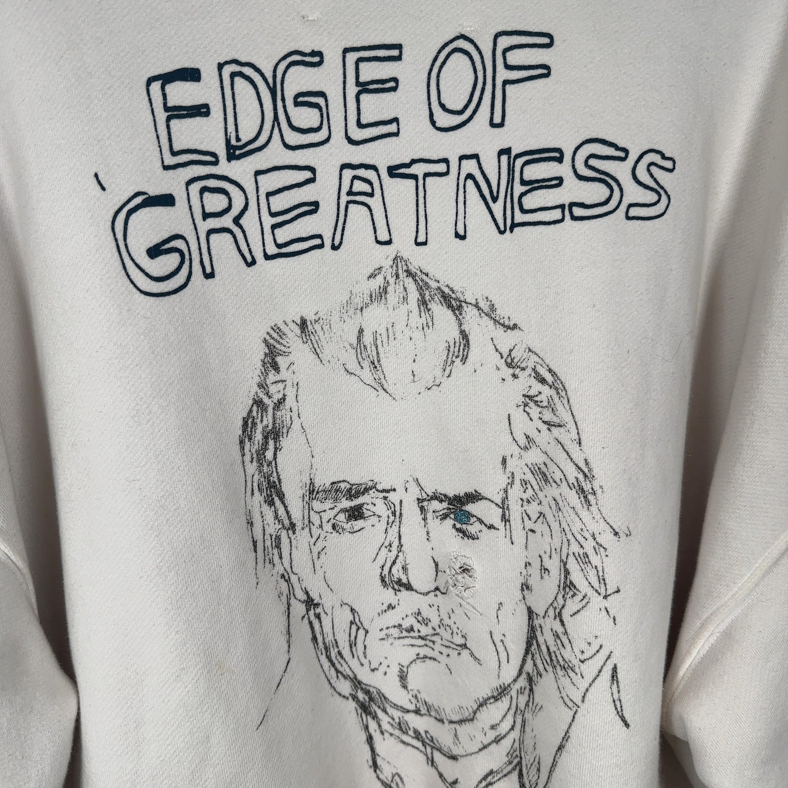 Paly Hollywood 'Edge Of Greatness' Distressed White Crewneck Size L