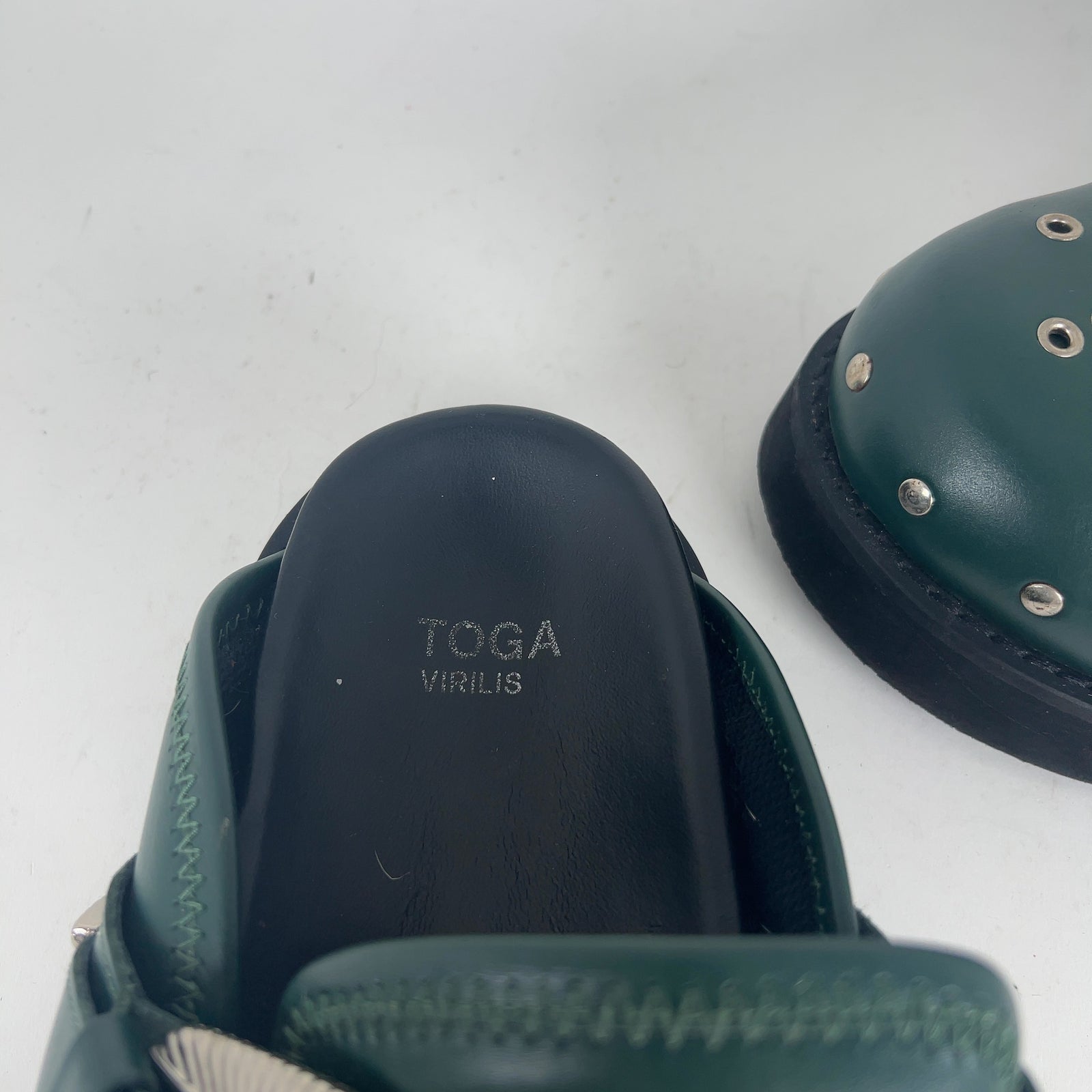 Toga Virilis Green Leather Studded Slides