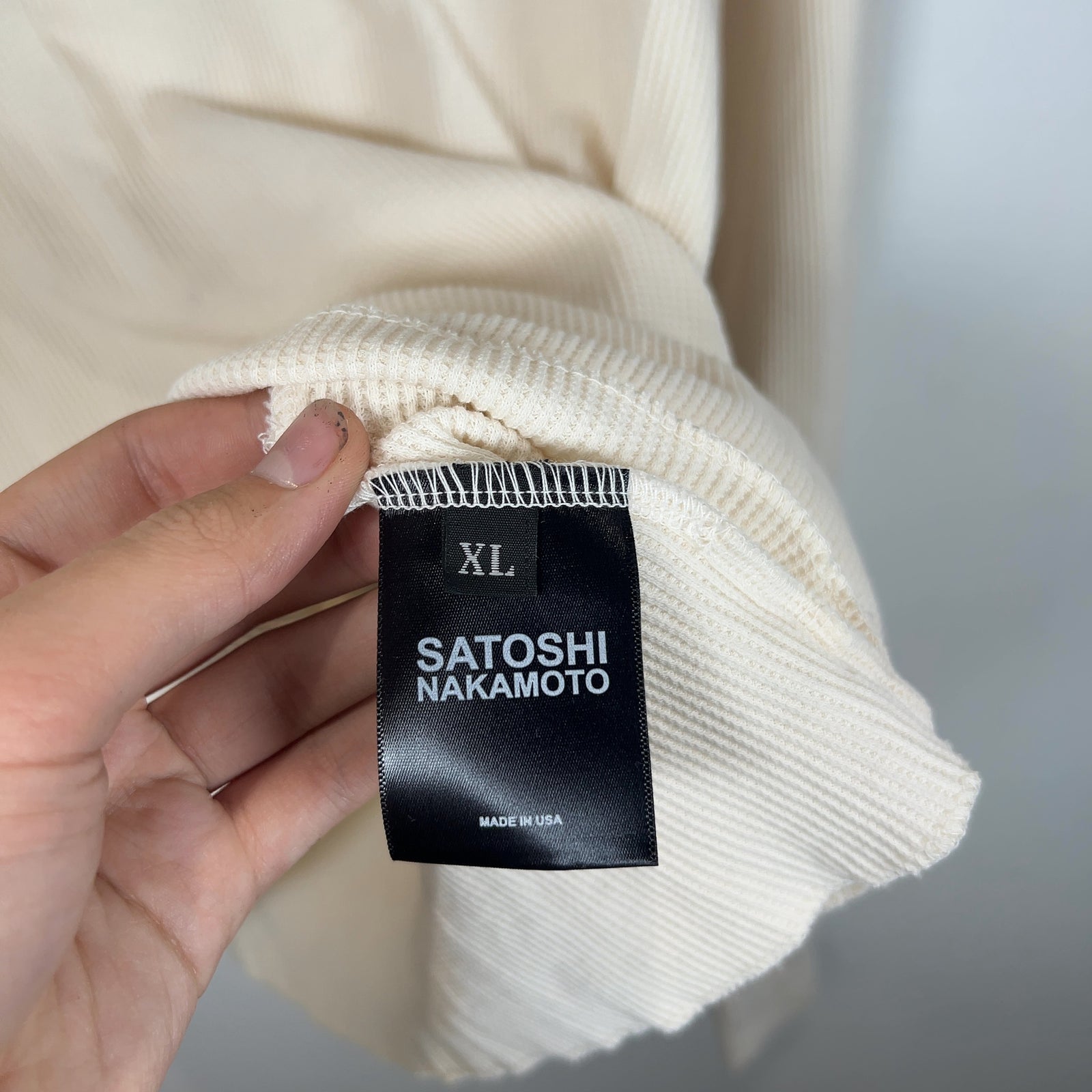 Satoshi Nakamoto Spell Out Logo White Thermal Longsleeve