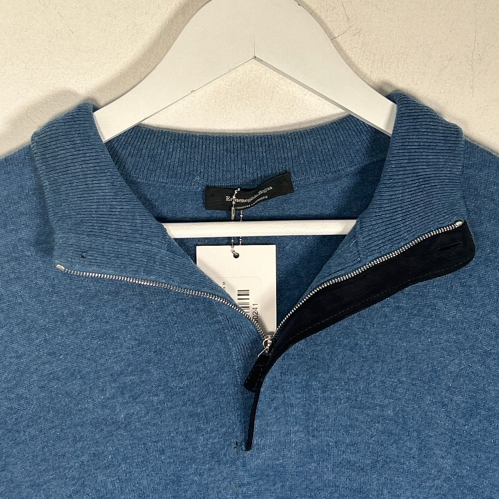 Zegna Blue Cashmere Quarter Zip Size M