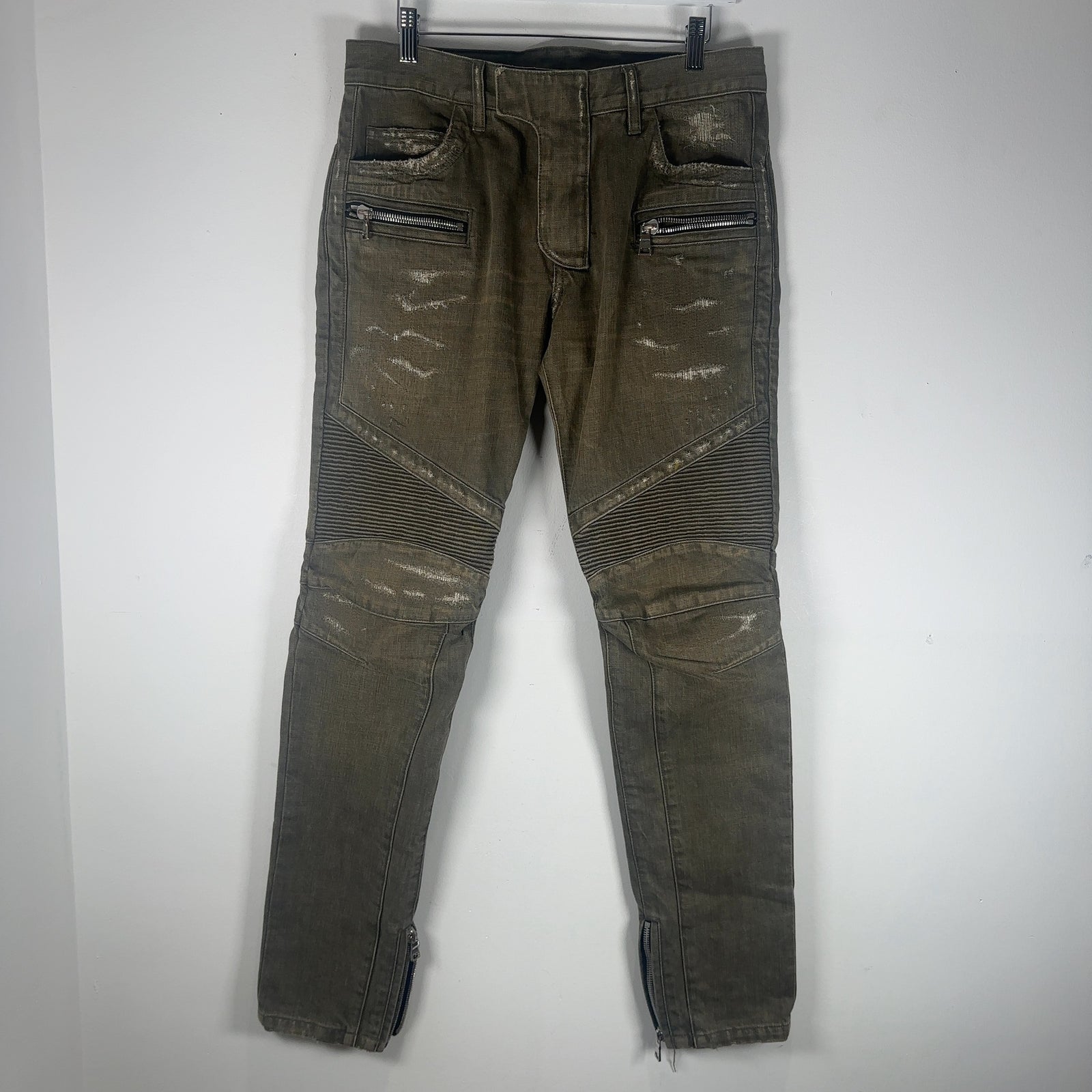 Balmain Green Denim Biker Jeans