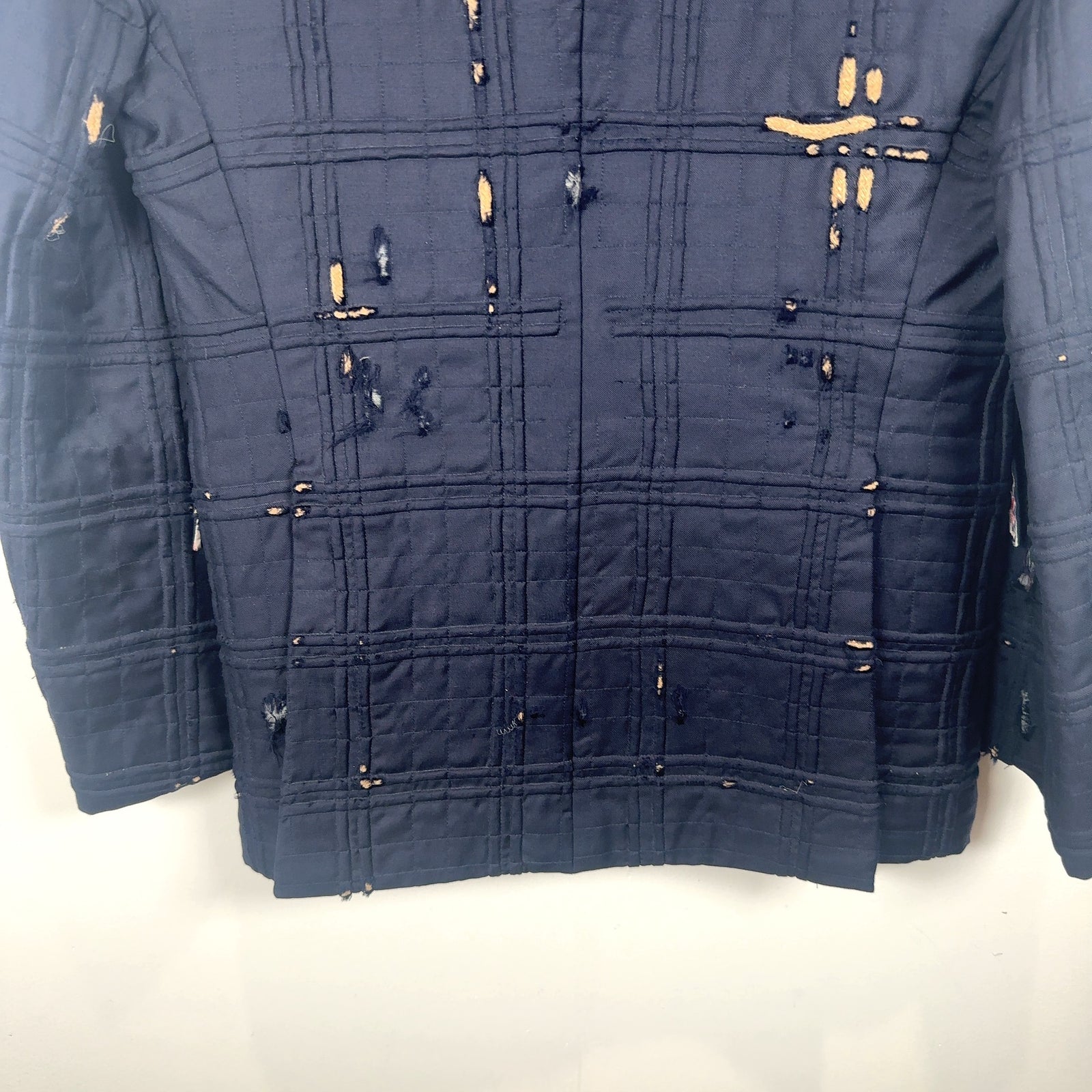 Thom Browne Tartan Check Embroidery Distressed Blazer