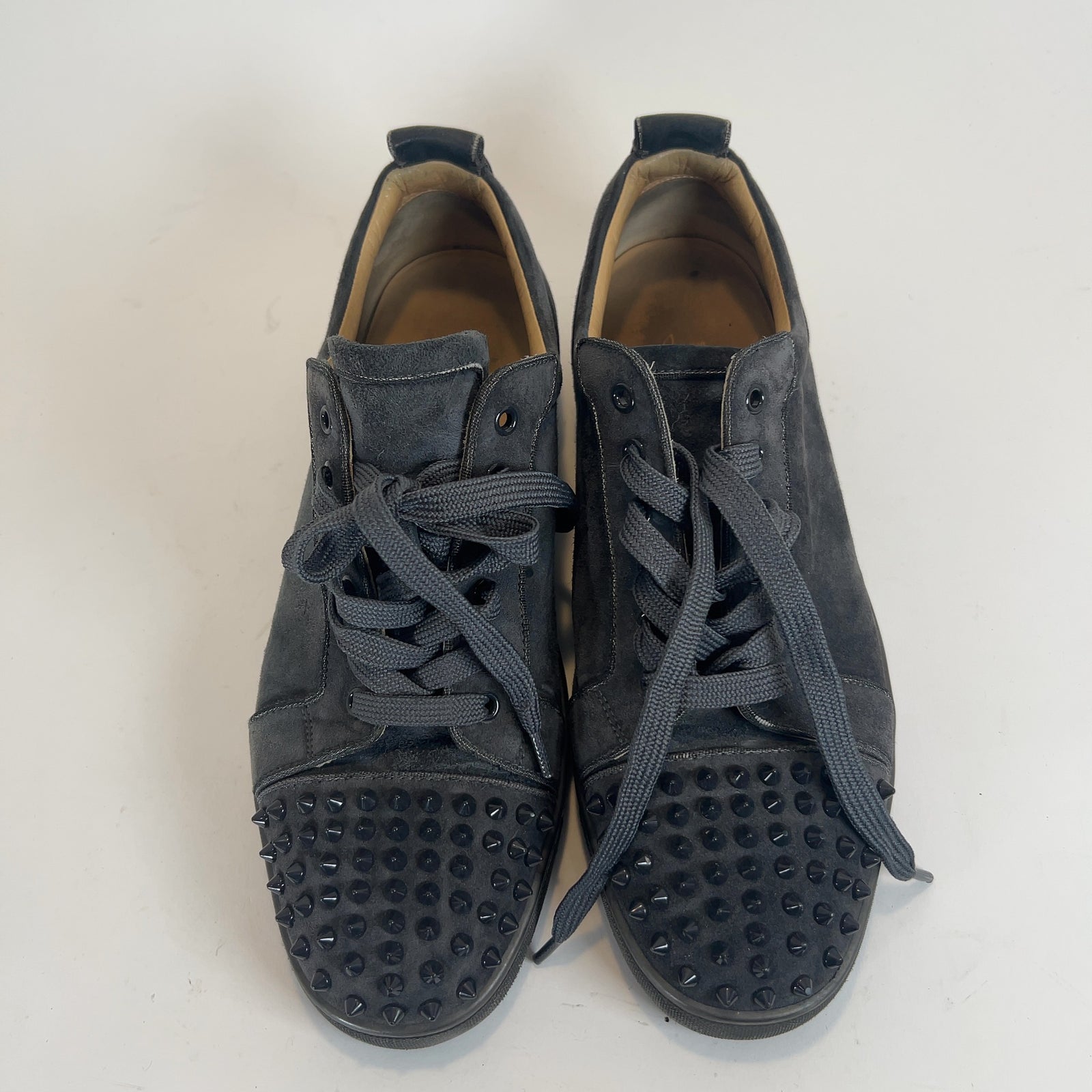Christian Louboutin Grey Suede Junior Spikes Orlato Lowtop Sneakers