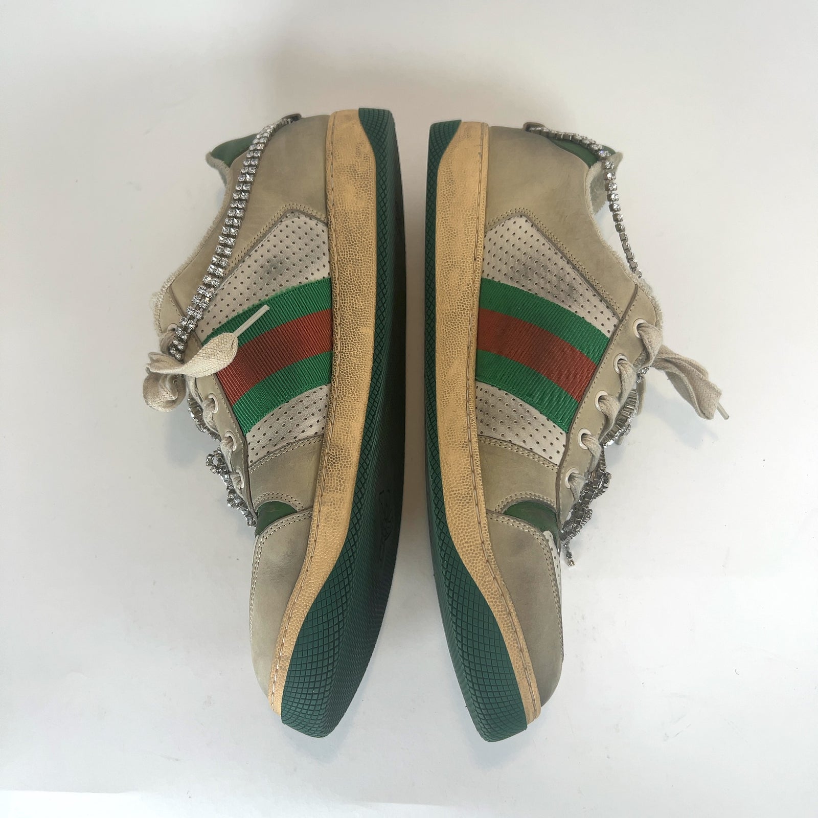 Gucci Web Crystal Distressed Screener Lowtop Sneakers