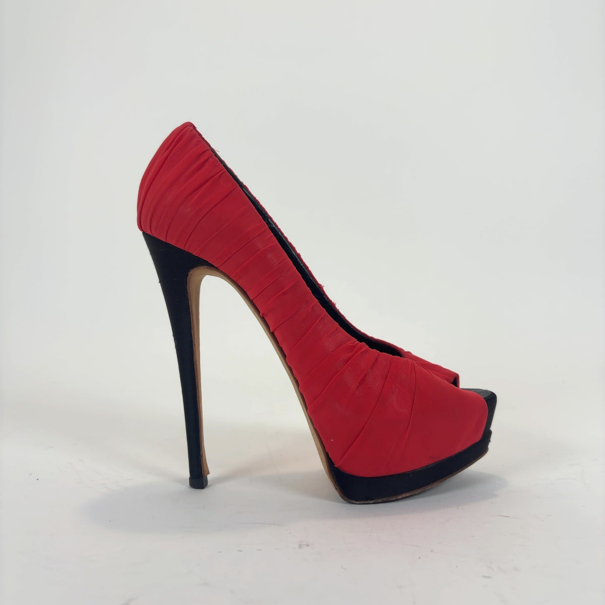 Giuseppe Zanotti Red Runched Silk Platform Pumps