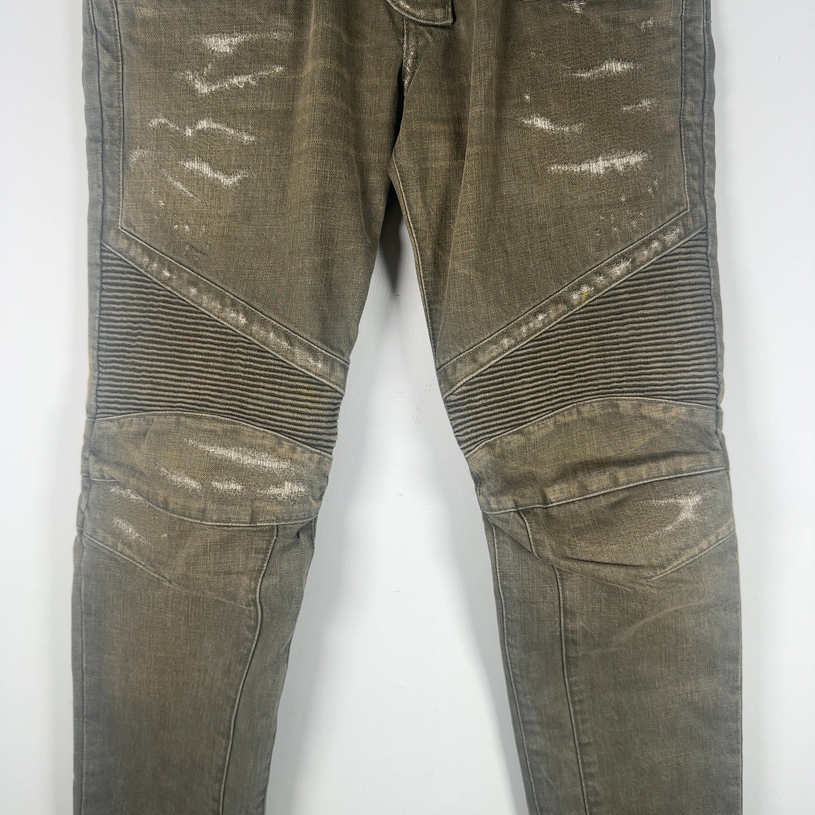 Balmain Green Denim Biker Jeans