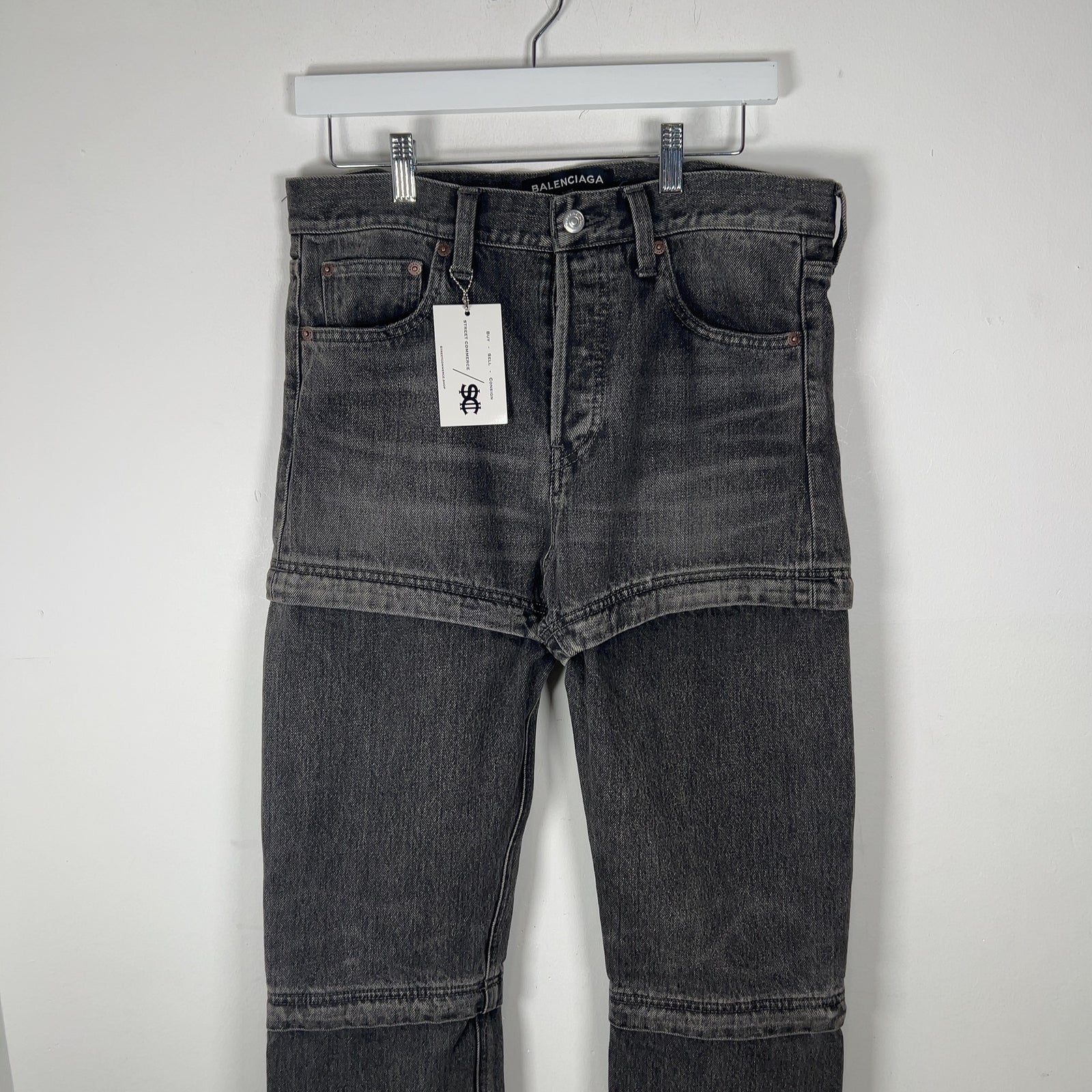 Balenciaga Convertible Grey Wash Denim Jeans Size 30