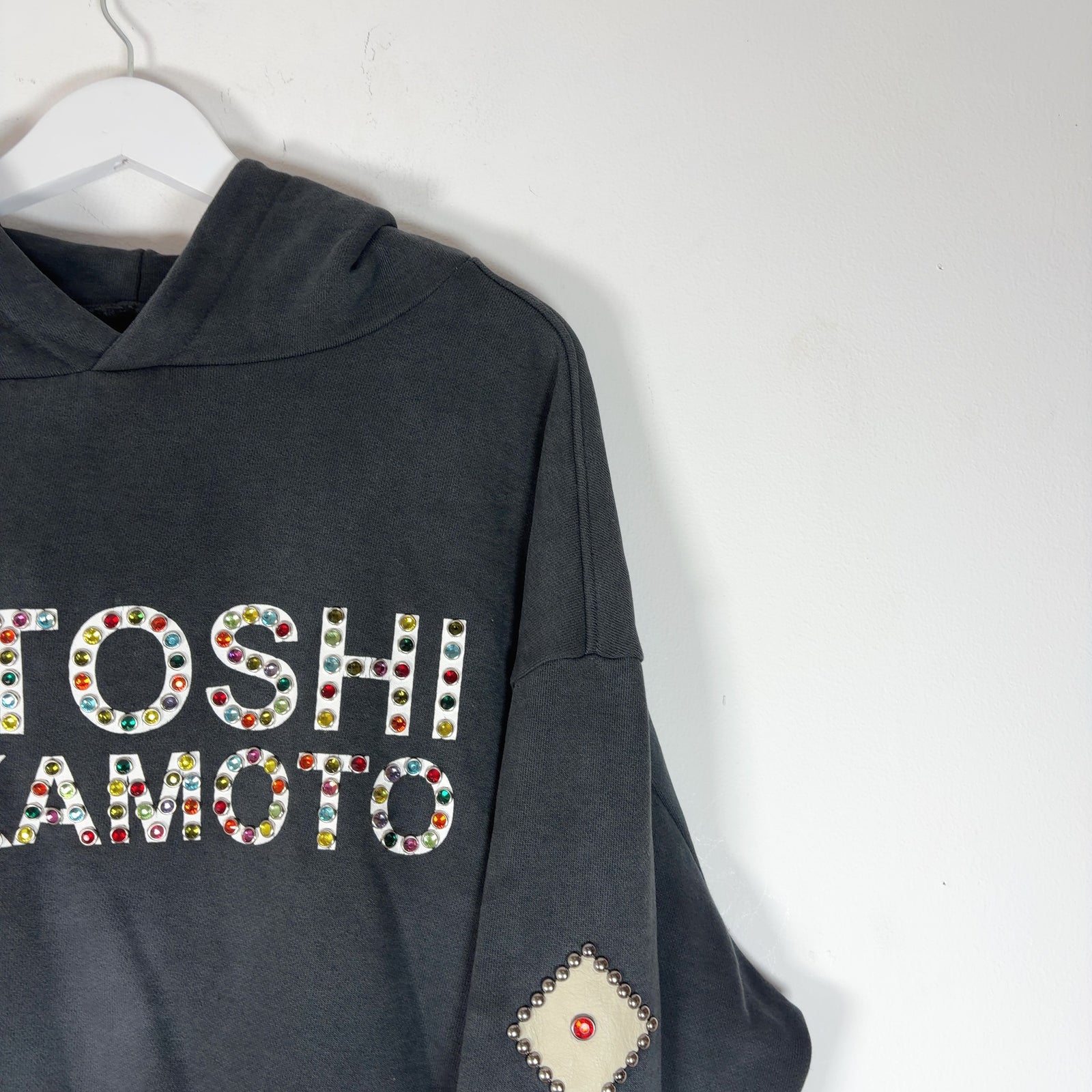 Satoshi Nakamoto Studded Logo Leather Patch Hoodie