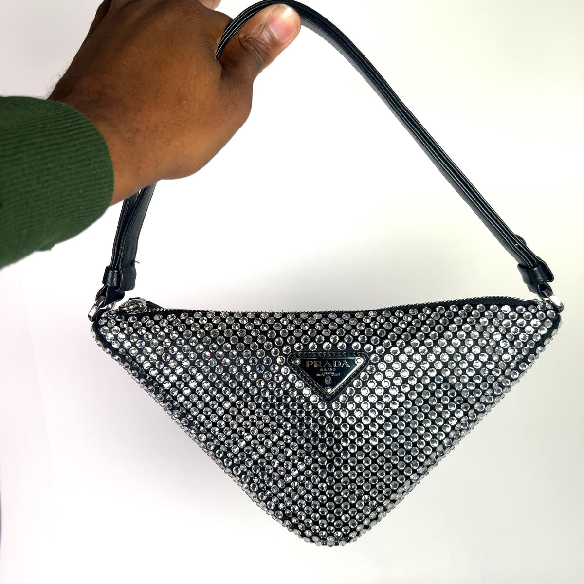 Prada Crystal Embellished Triangle Logo Bag