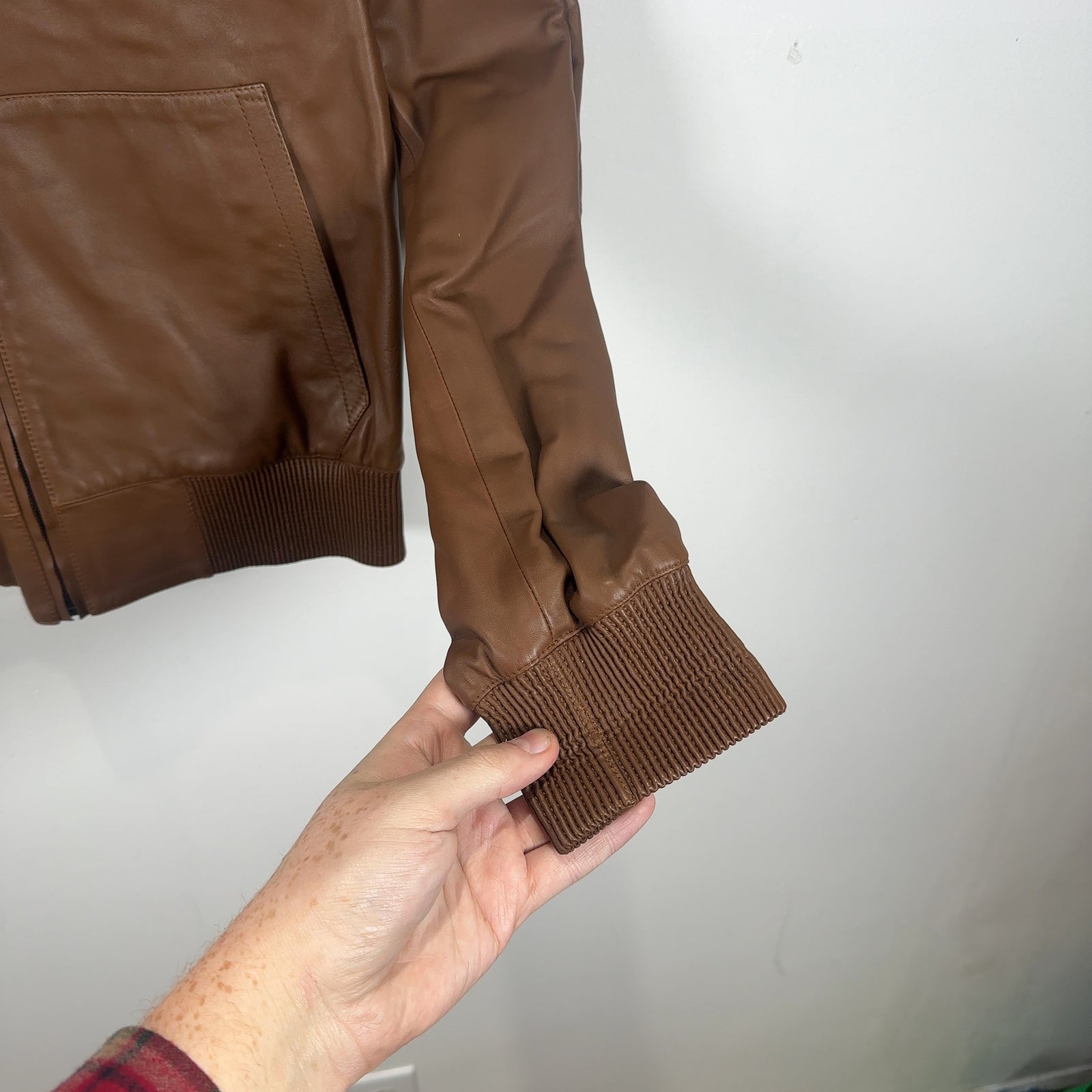 Ralph Lauren Purple Label Brown Leather Hooded Jacket Size S