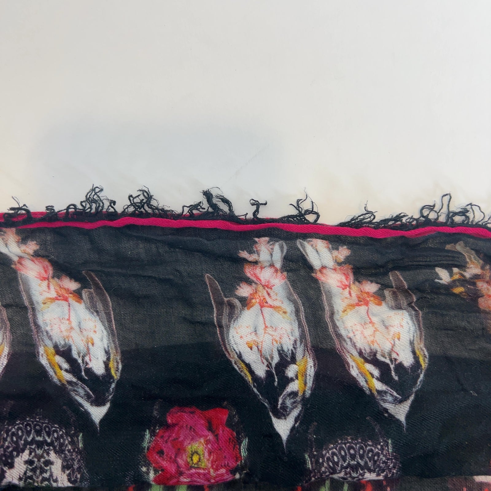 Alexander McQueen Floral Moth Print Silk Cotton Scarf